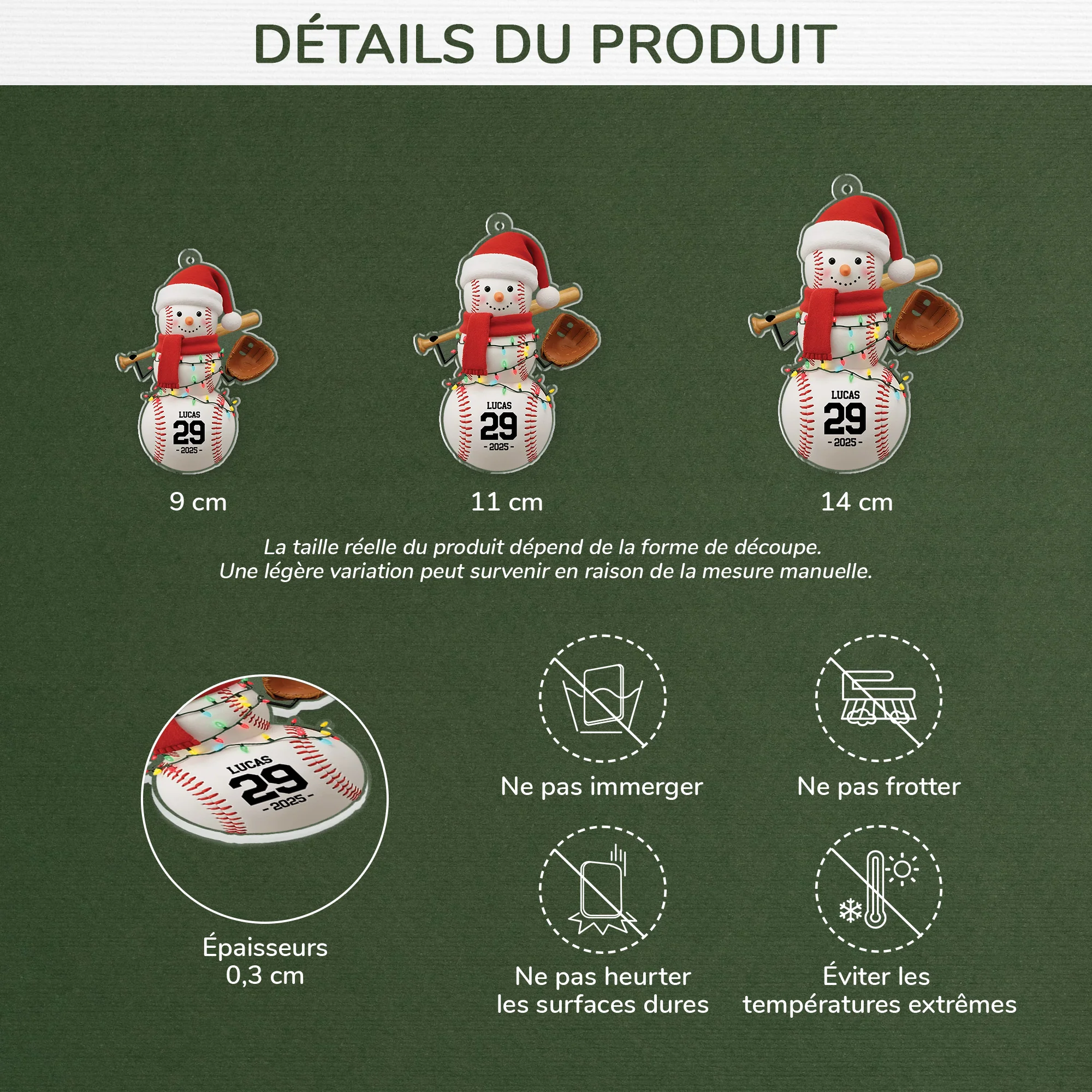 [Effet d'impression 3D] Ornement Noël Acrylique Personnalisé Pour Femme/Homme - Le Baseball - Image 3