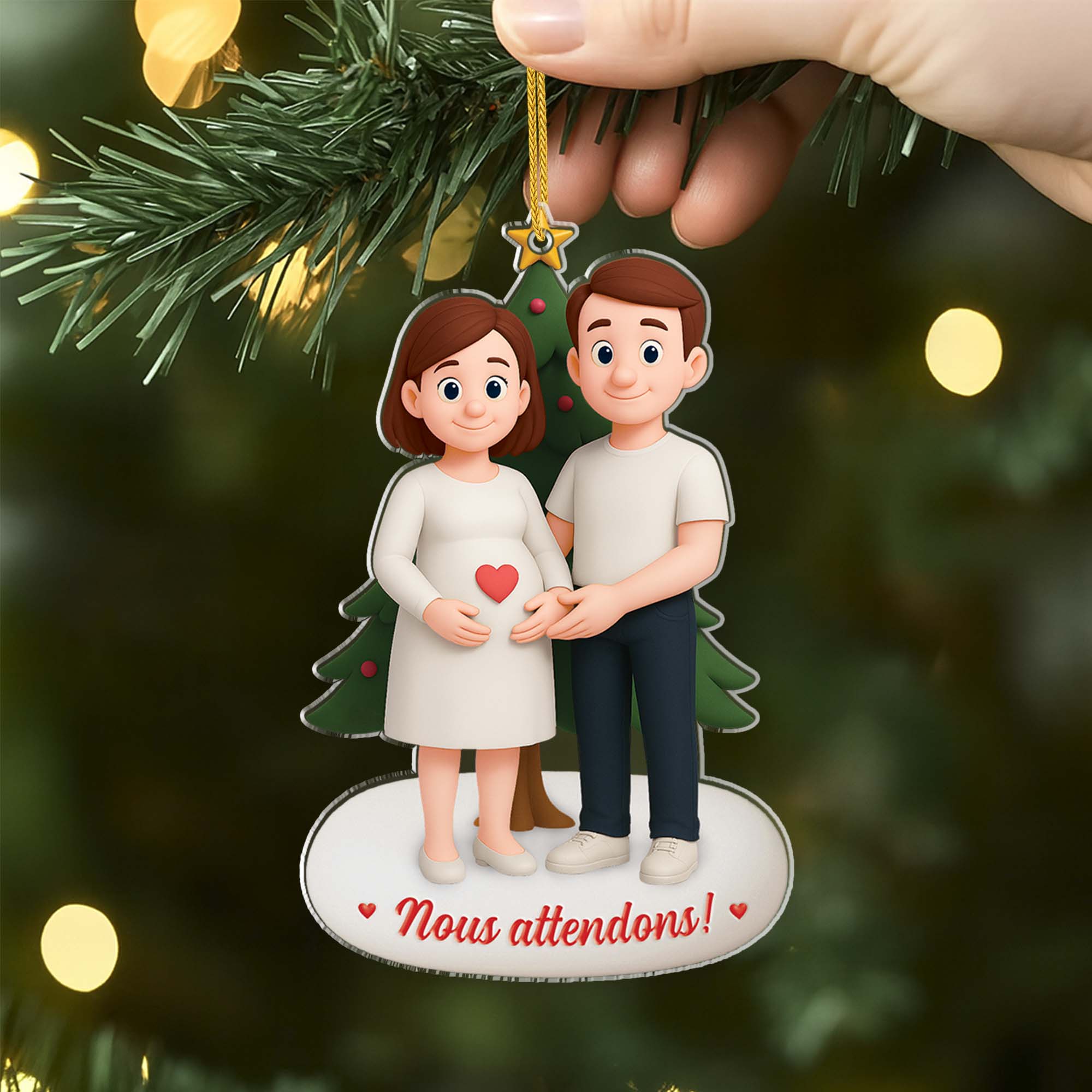 [Effet d'impression 3D] Ornement Noël Personnalisé Acrylique Pour Futur Papa Future Maman - Couple Attend Un Bébé - Image 2