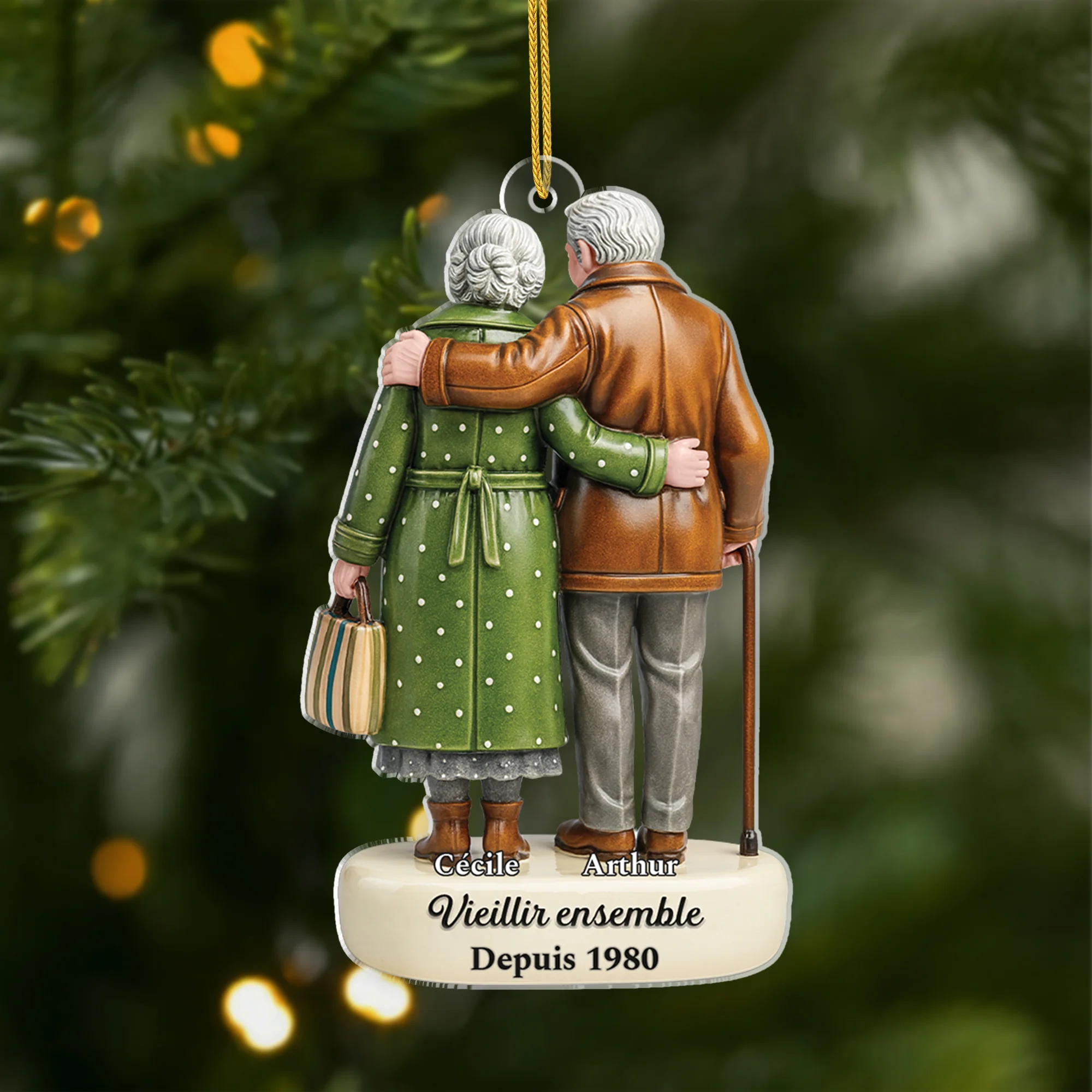 [Effet d'impression 3D] Ornement Noël Acrylique Personnalisé Pour Vieux Couple - Vieillir Ensemble