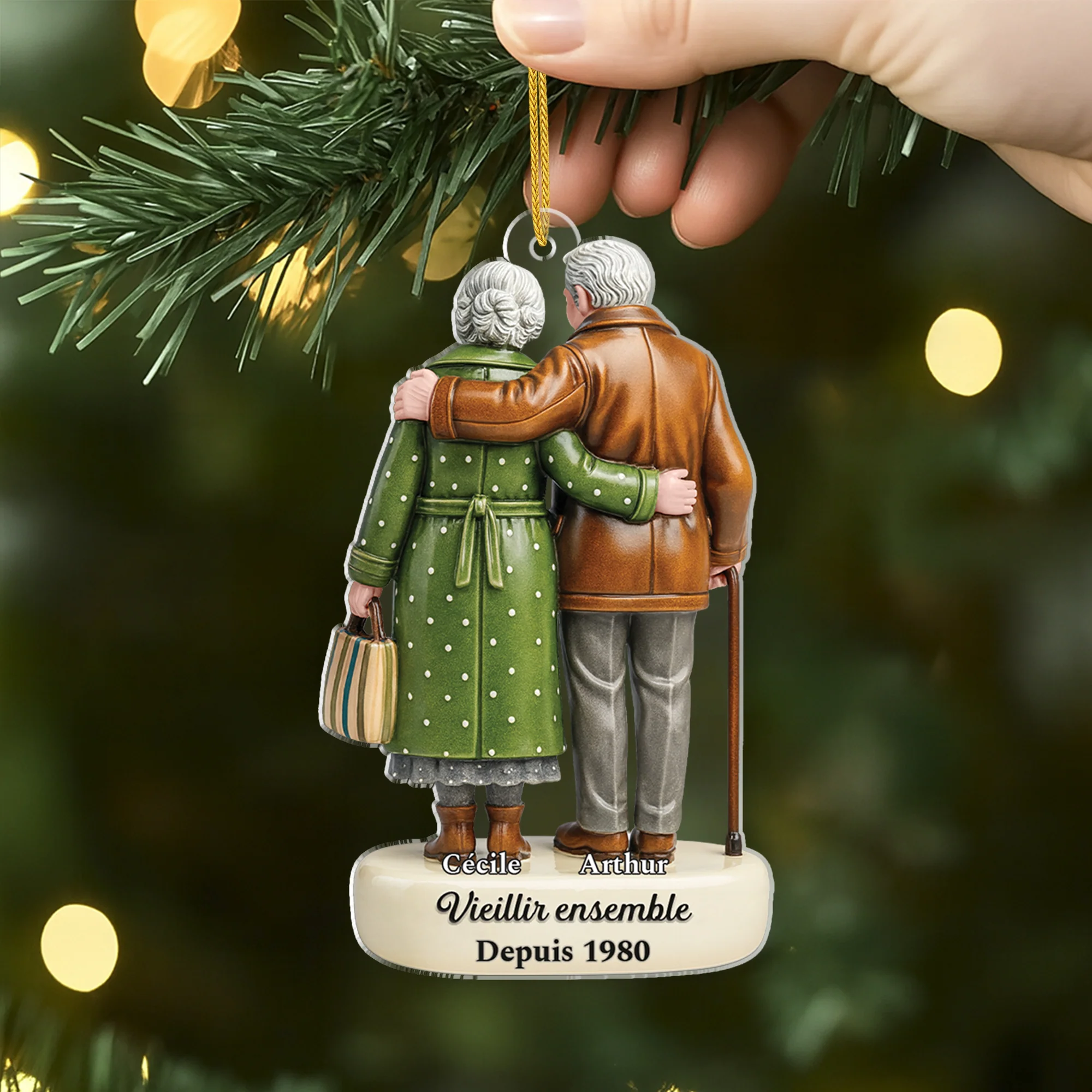 [Effet d'impression 3D] Ornement Noël Acrylique Personnalisé Pour Vieux Couple - Vieillir Ensemble - Image 2