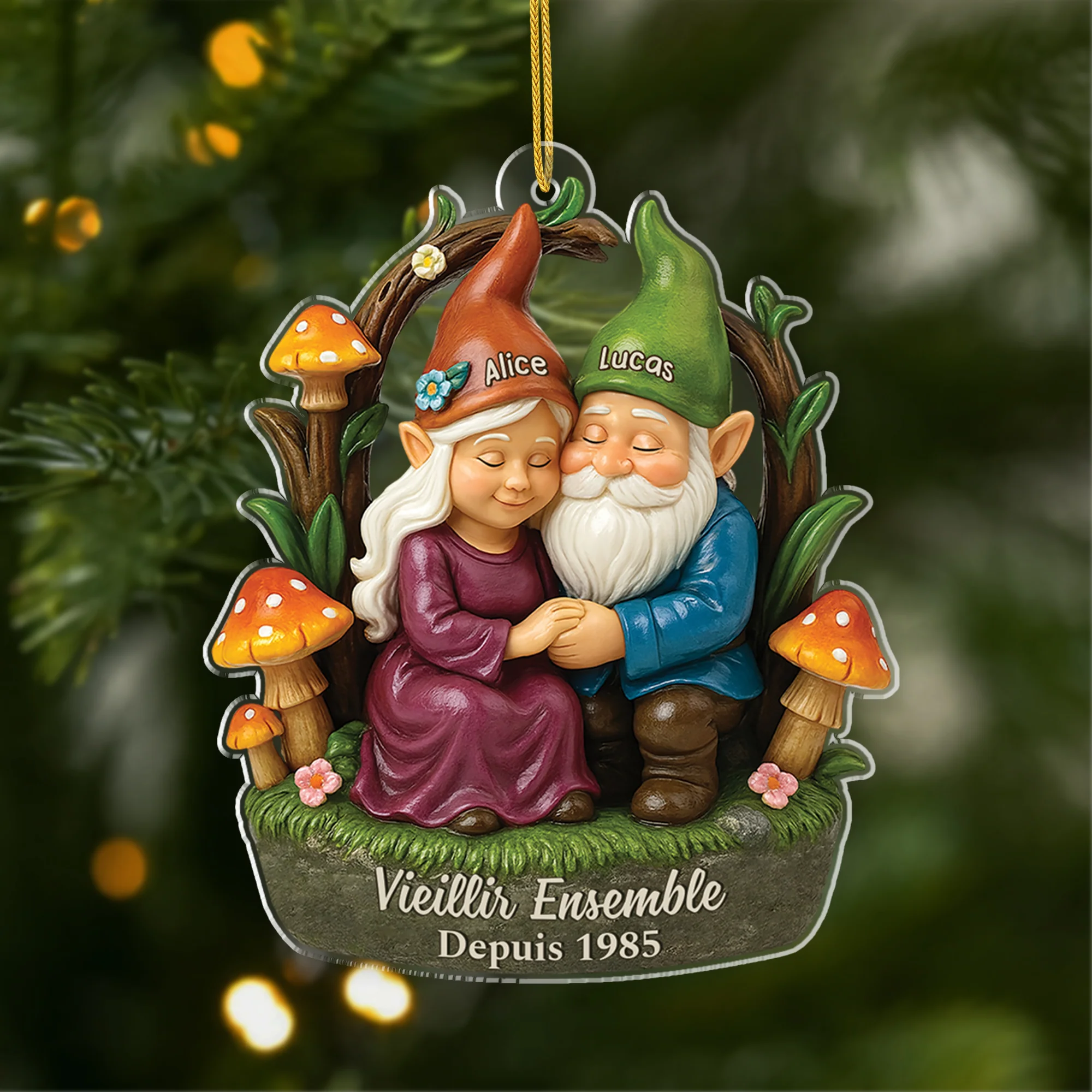 [Effet d'impression 3D] Ornement Noël Personnalisé Acrylique - Vieillir Ensemble Avec Couple De Nains