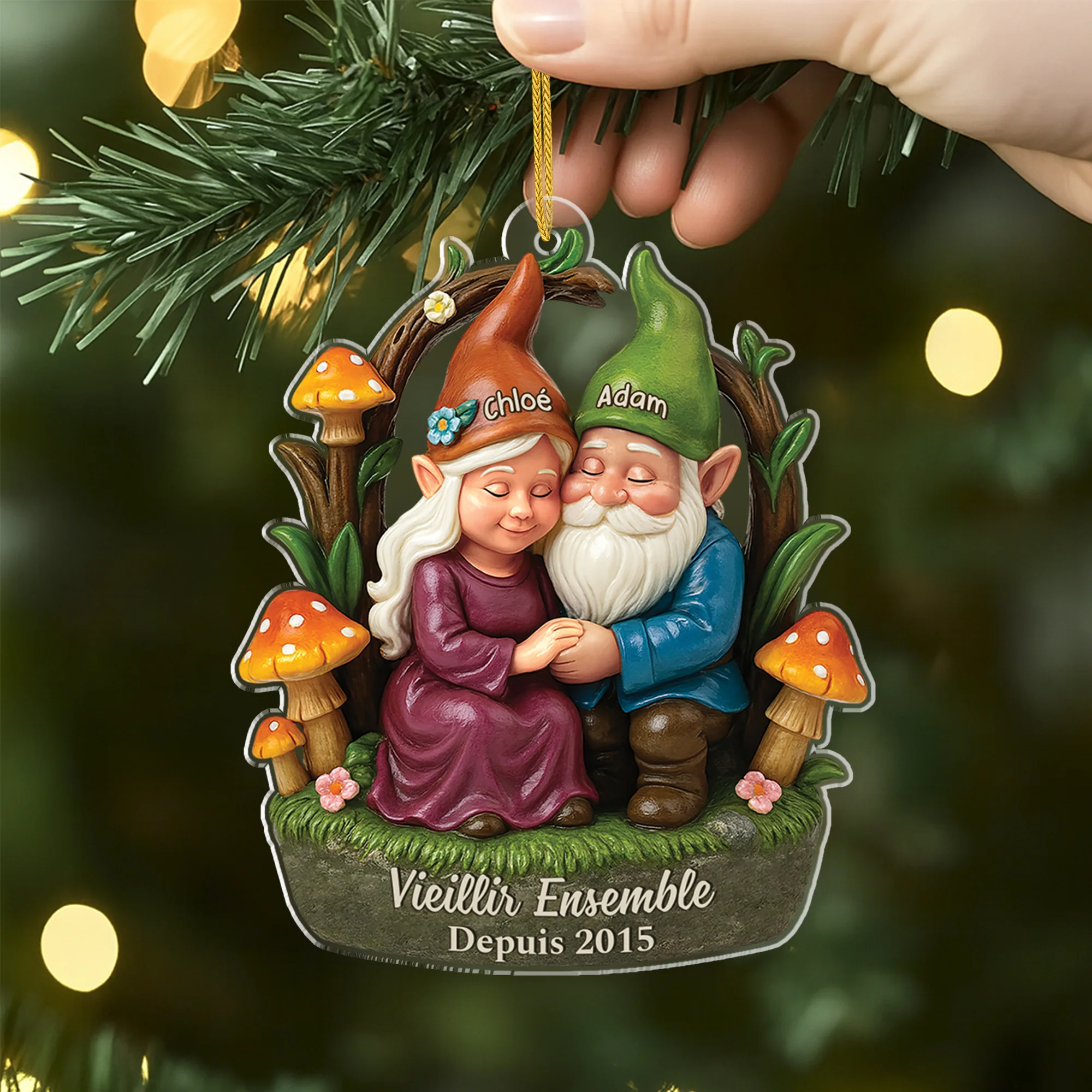 [Effet d'impression 3D] Ornement Noël Personnalisé Acrylique - Vieillir Ensemble Avec Couple De Nains - Image 2