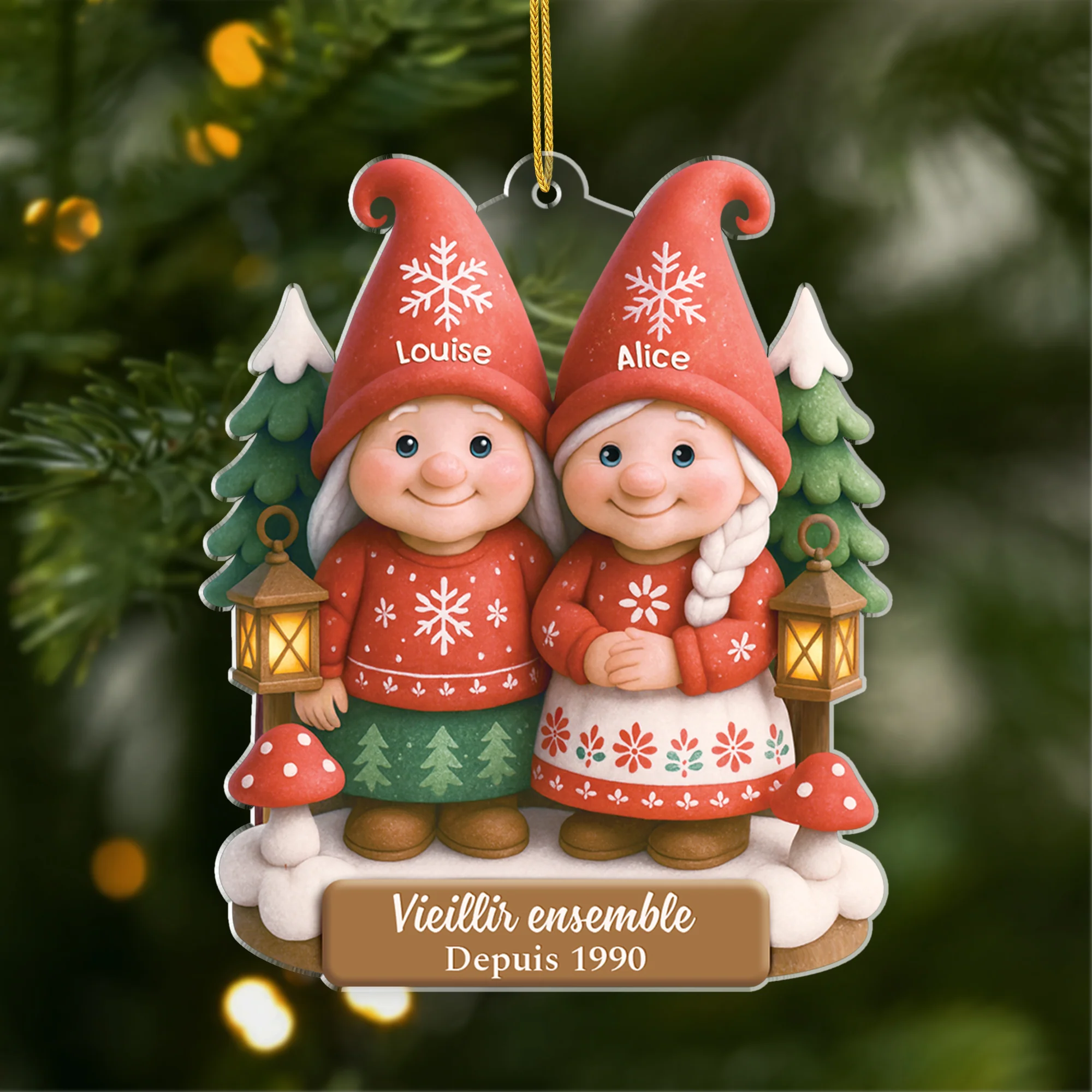 [Effet d'impression 3D] Ornement Noël Acrylique Personnalisé - Vieillir Ensemble Couple Lesbien