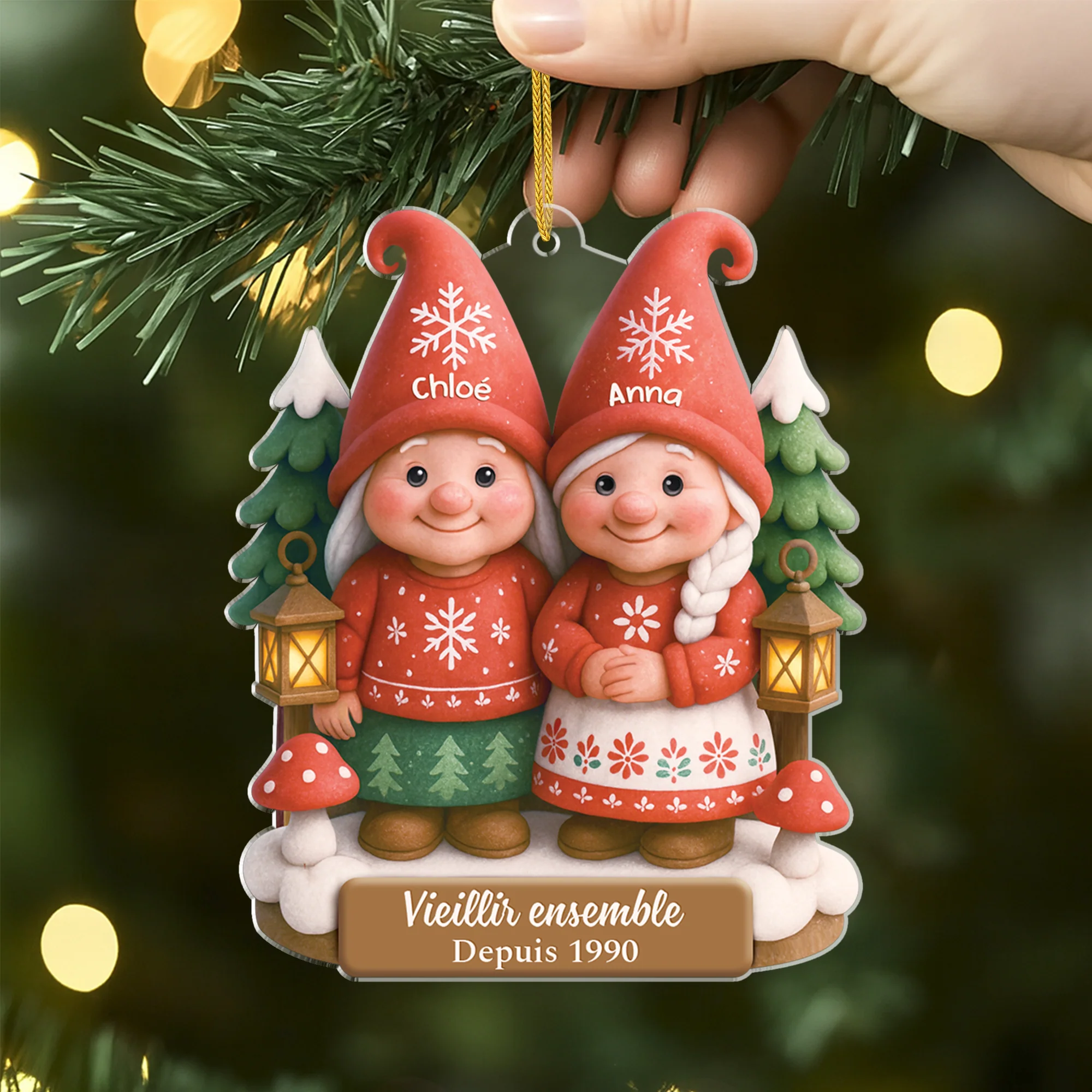 [Effet d'impression 3D] Ornement Noël Acrylique Personnalisé - Vieillir Ensemble Couple Lesbien - Image 2
