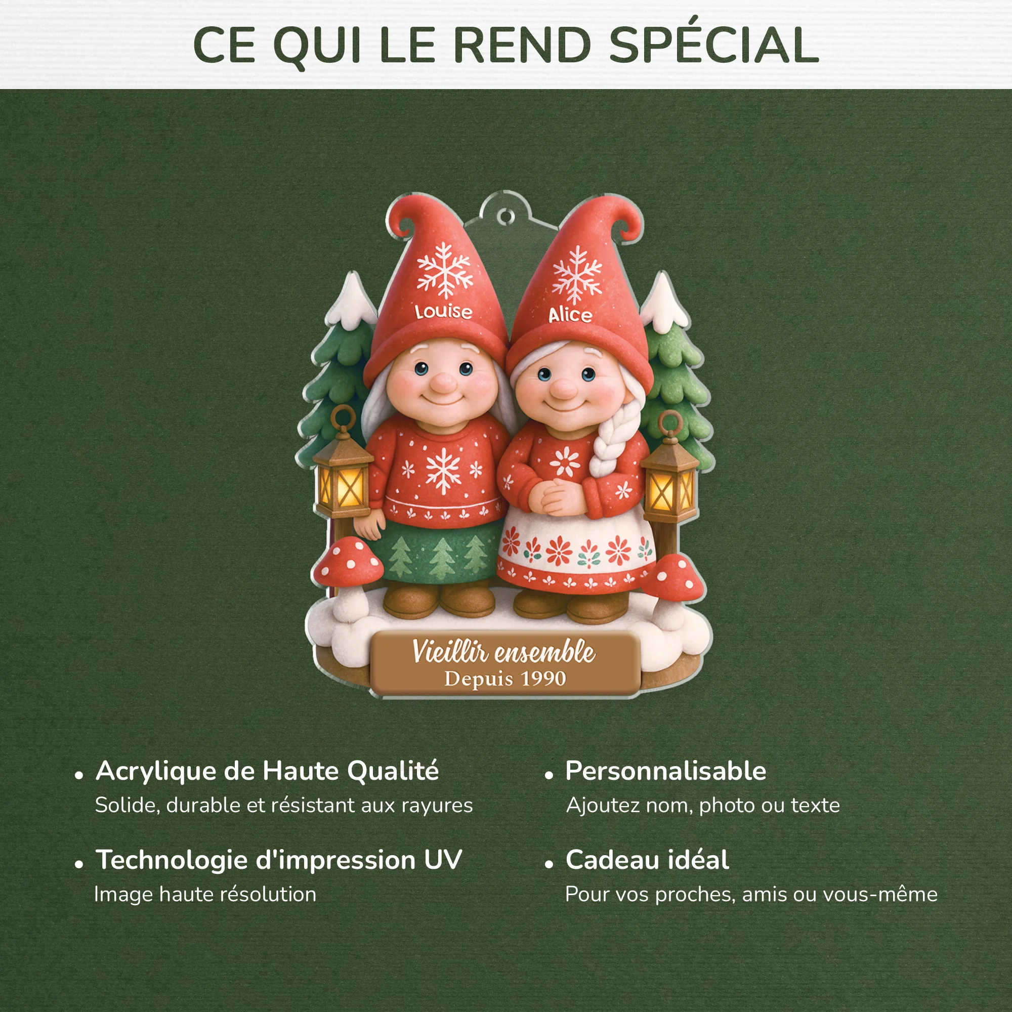 [Effet d'impression 3D] Ornement Noël Acrylique Personnalisé - Vieillir Ensemble Couple Lesbien - Image 4