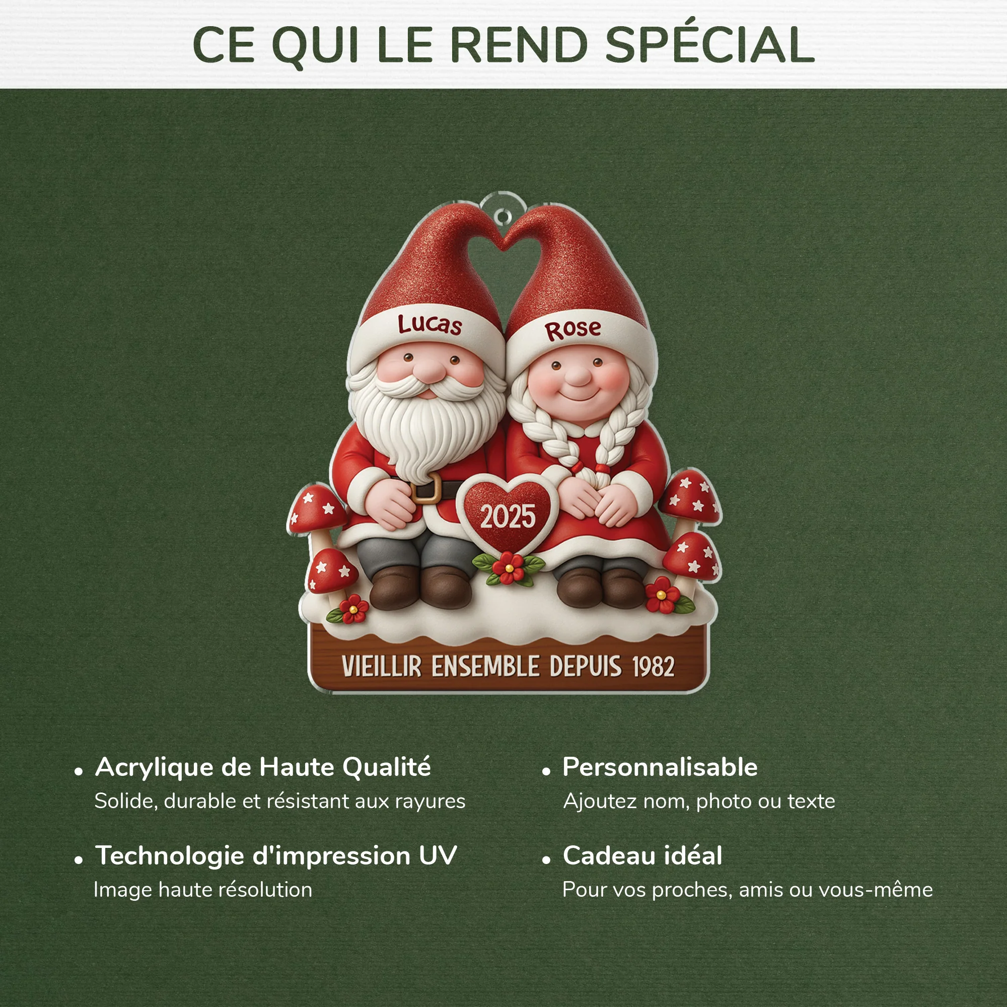 [Effet d'impression 3D] Ornement Noël Acrylique Personnalisé - Vieillir Ensemble Gnome Couple - Image 4