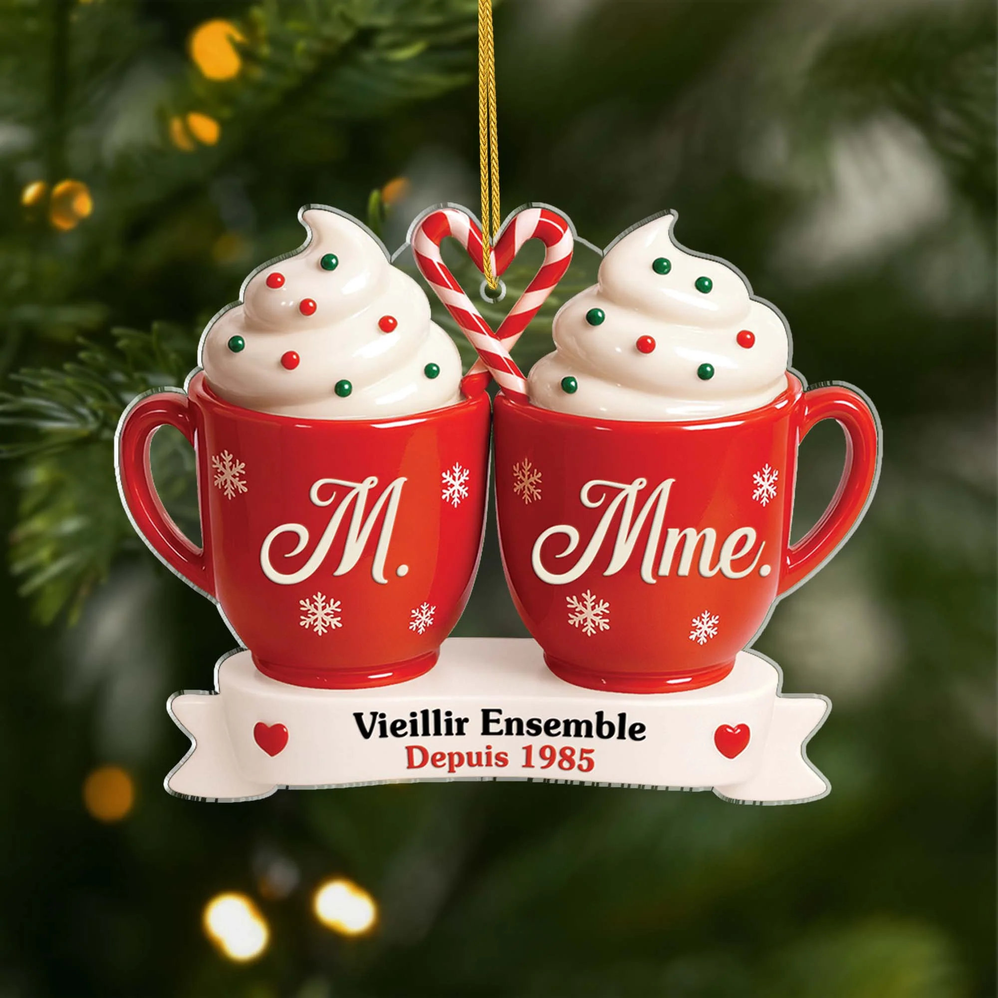 [Effet d'impression 3D] Ornement Noël Acrylique Personnalisé - Vieillir Ensemble Mug Couple
