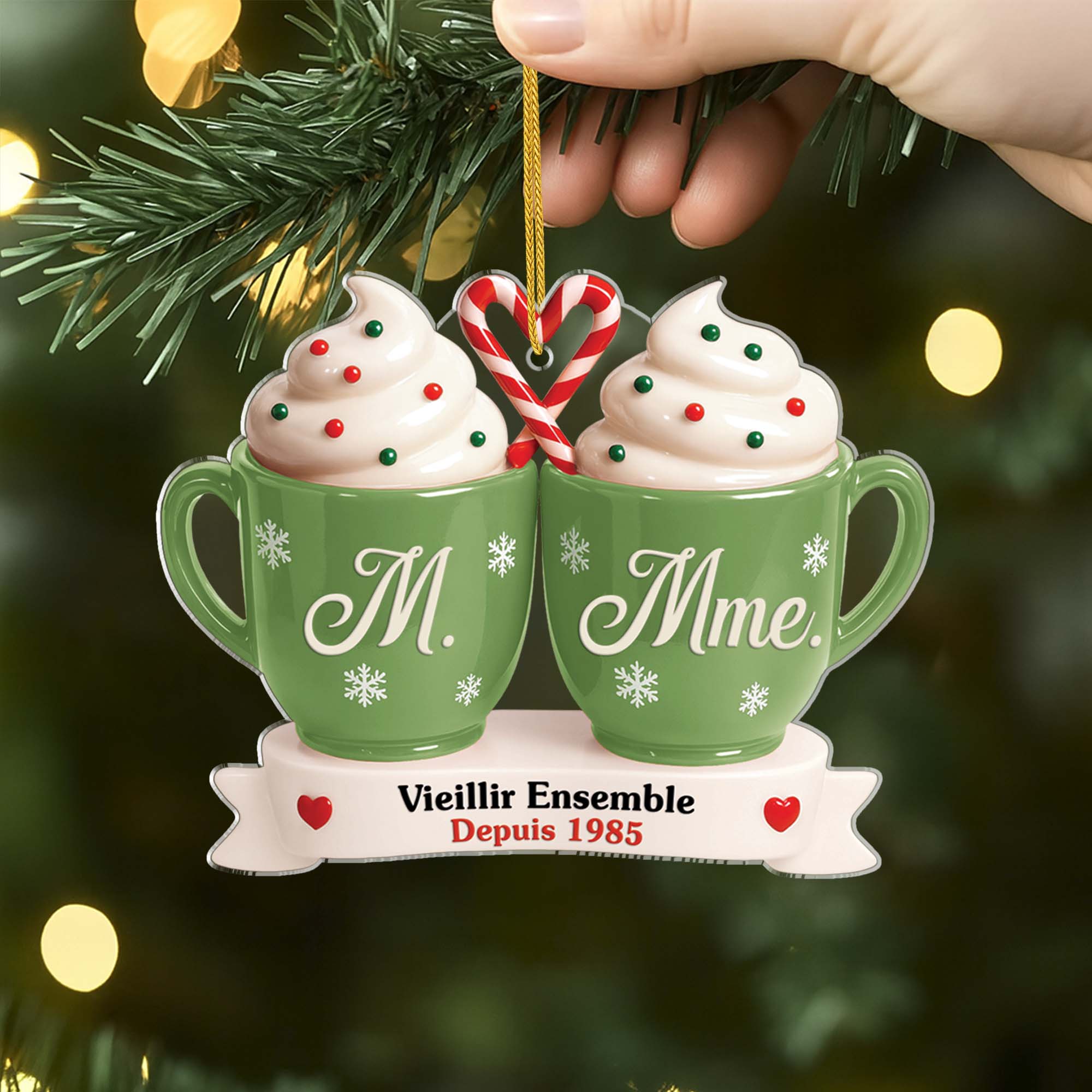 [Effet d'impression 3D] Ornement Noël Acrylique Personnalisé - Vieillir Ensemble Mug Couple - Image 2