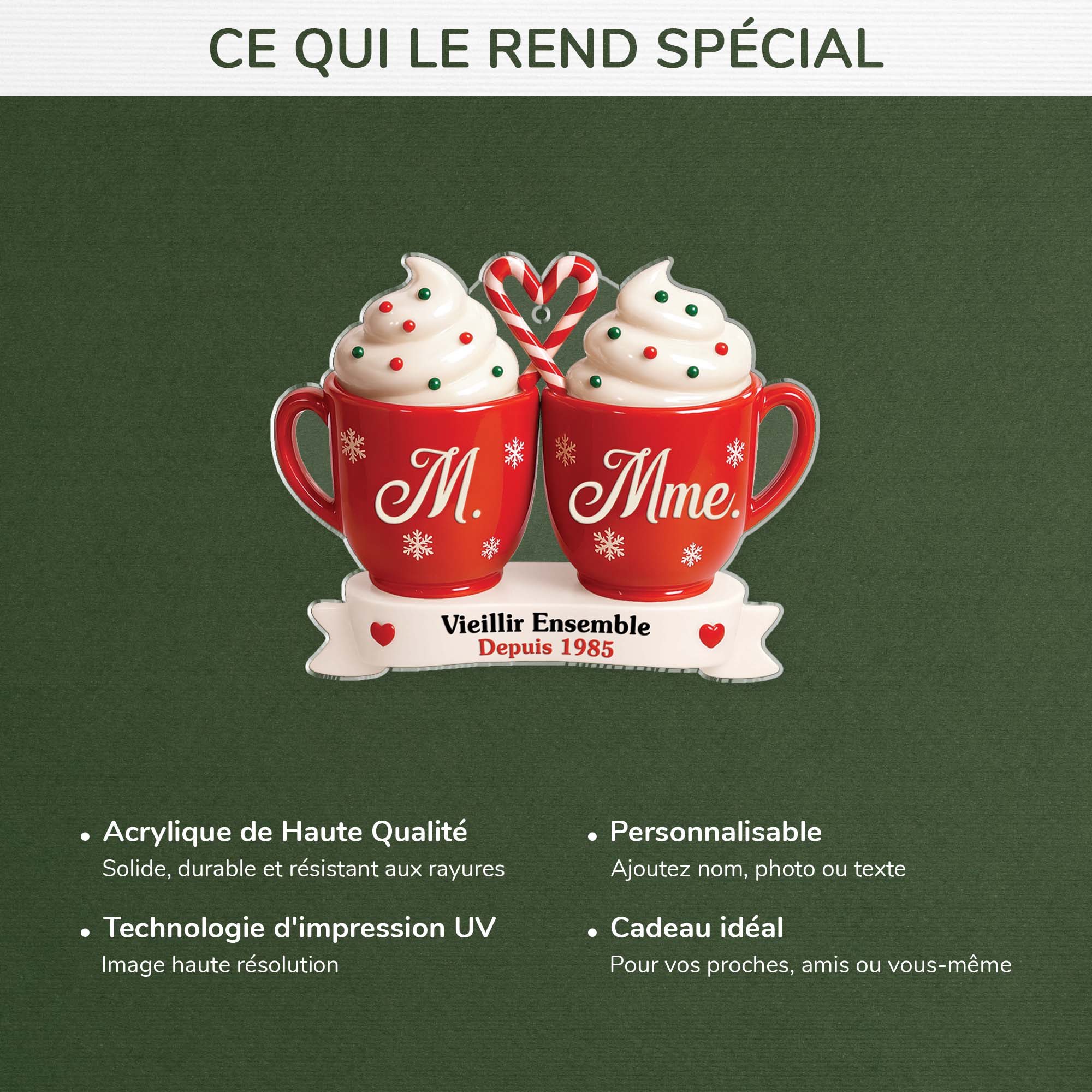 [Effet d'impression 3D] Ornement Noël Acrylique Personnalisé - Vieillir Ensemble Mug Couple - Image 4
