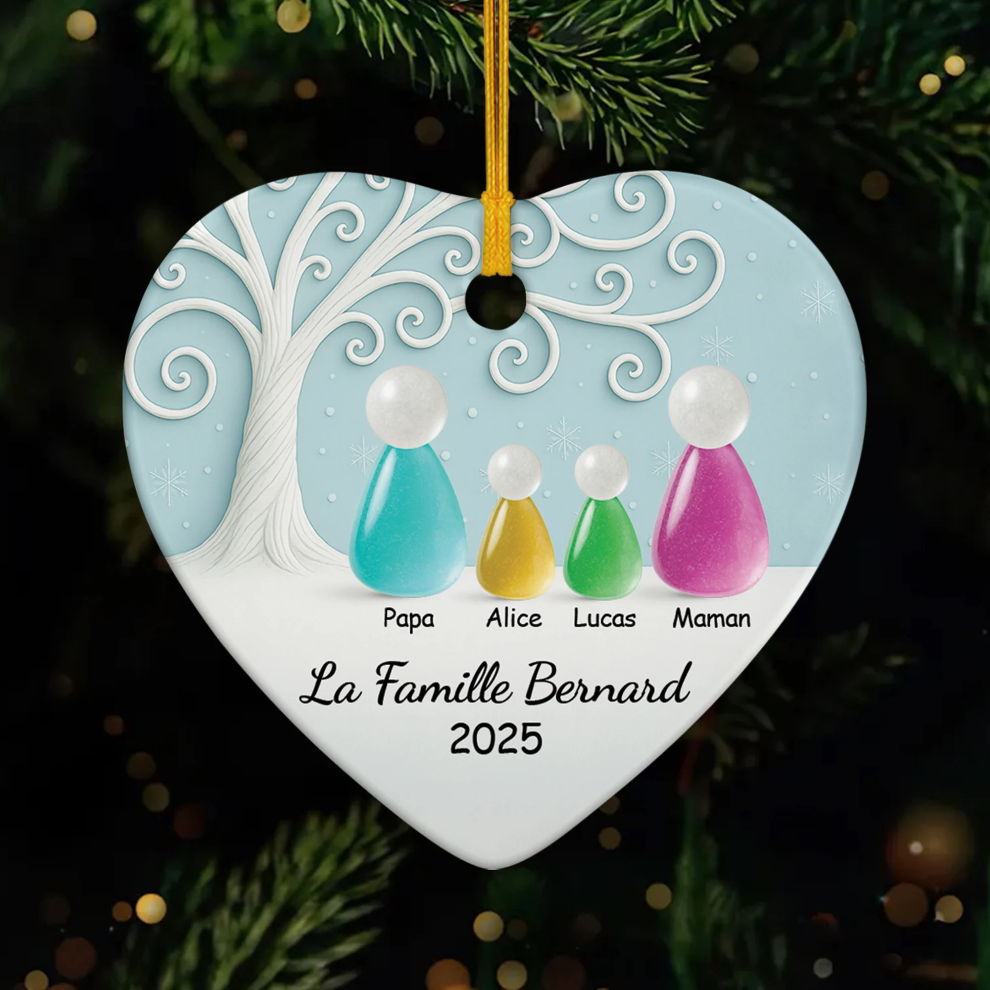 [Effet d'impression 3D] Ornement Noël Céramique Personnalisé - Notre Famille Verre De Mer
