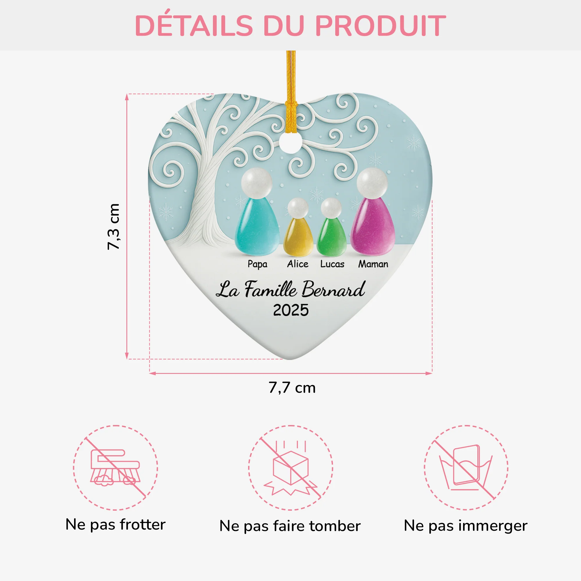 [Effet d'impression 3D] Ornement Noël Céramique Personnalisé - Notre Famille Verre De Mer - Image 3