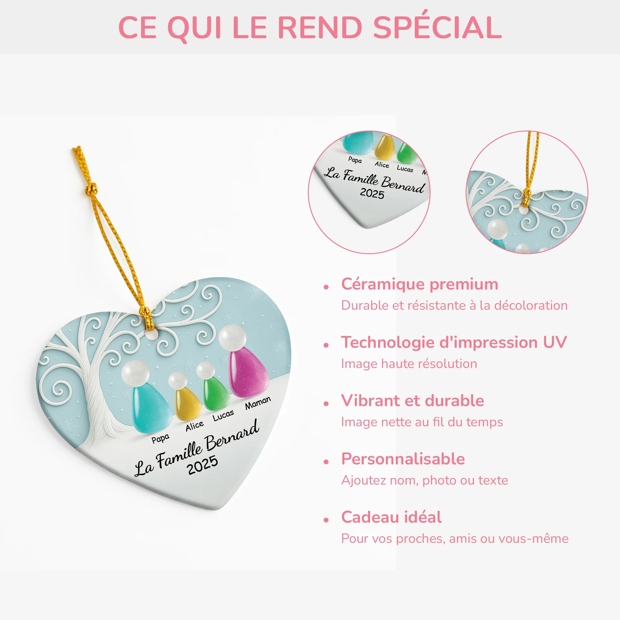 [Effet d'impression 3D] Ornement Noël Céramique Personnalisé - Notre Famille Verre De Mer - Image 4