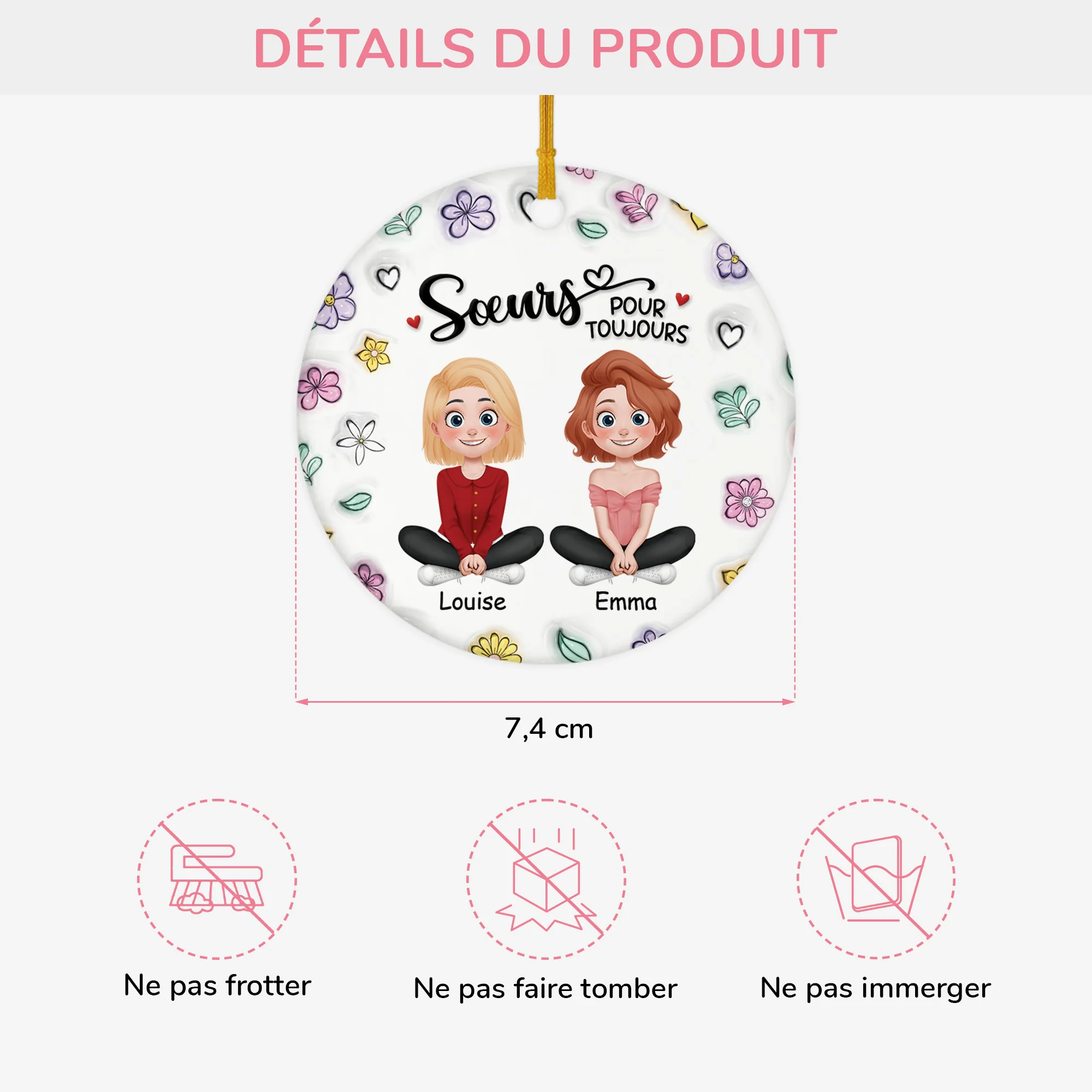 [Effet d'impression 3D] Ornement Noël Céramique Personnalisé - Sœurs Et Meilleures Amies Pour Toujours - Image 3