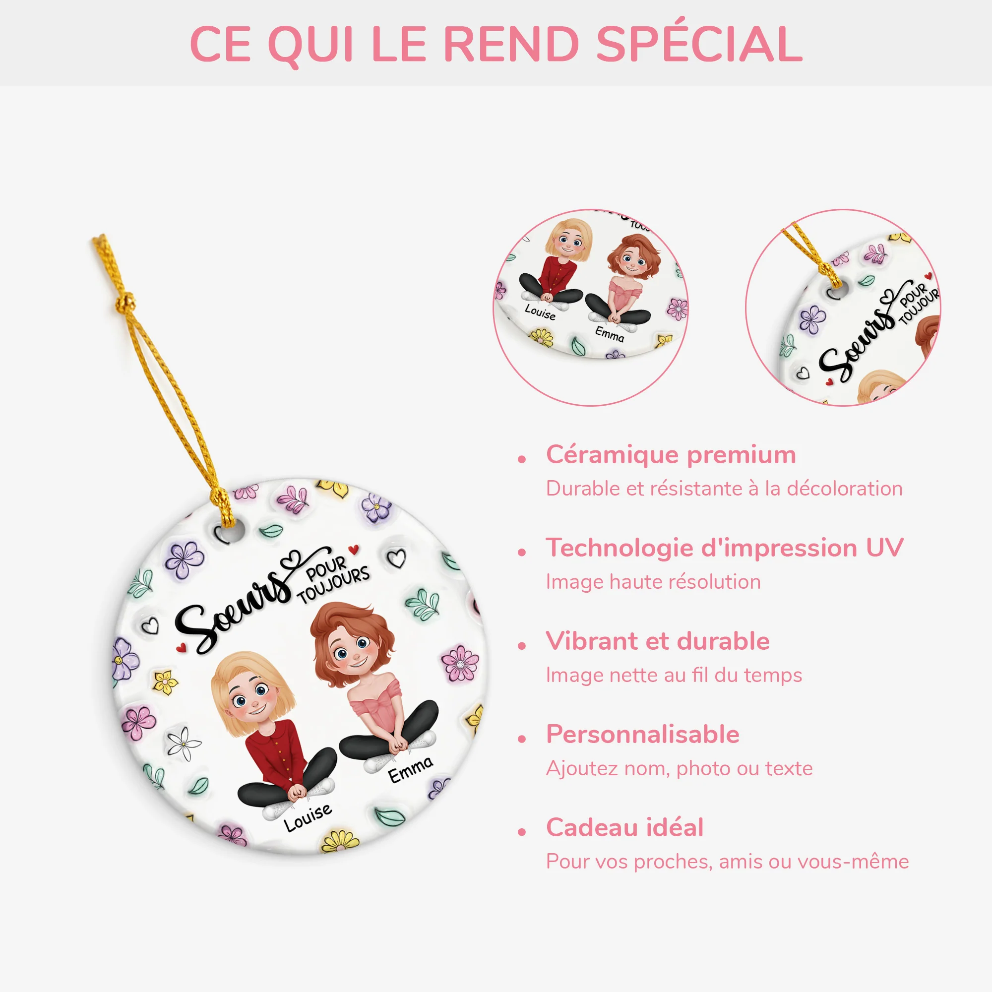 [Effet d'impression 3D] Ornement Noël Céramique Personnalisé - Sœurs Et Meilleures Amies Pour Toujours - Image 4