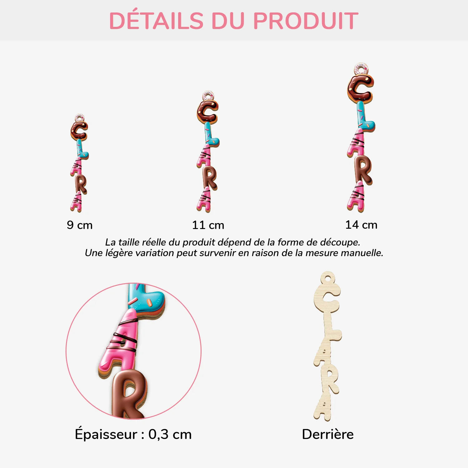 Décoration Noël Personnalisée Prénom – Lettre Beignet | Effet 3D En Bois À 1 Couche - Image 3