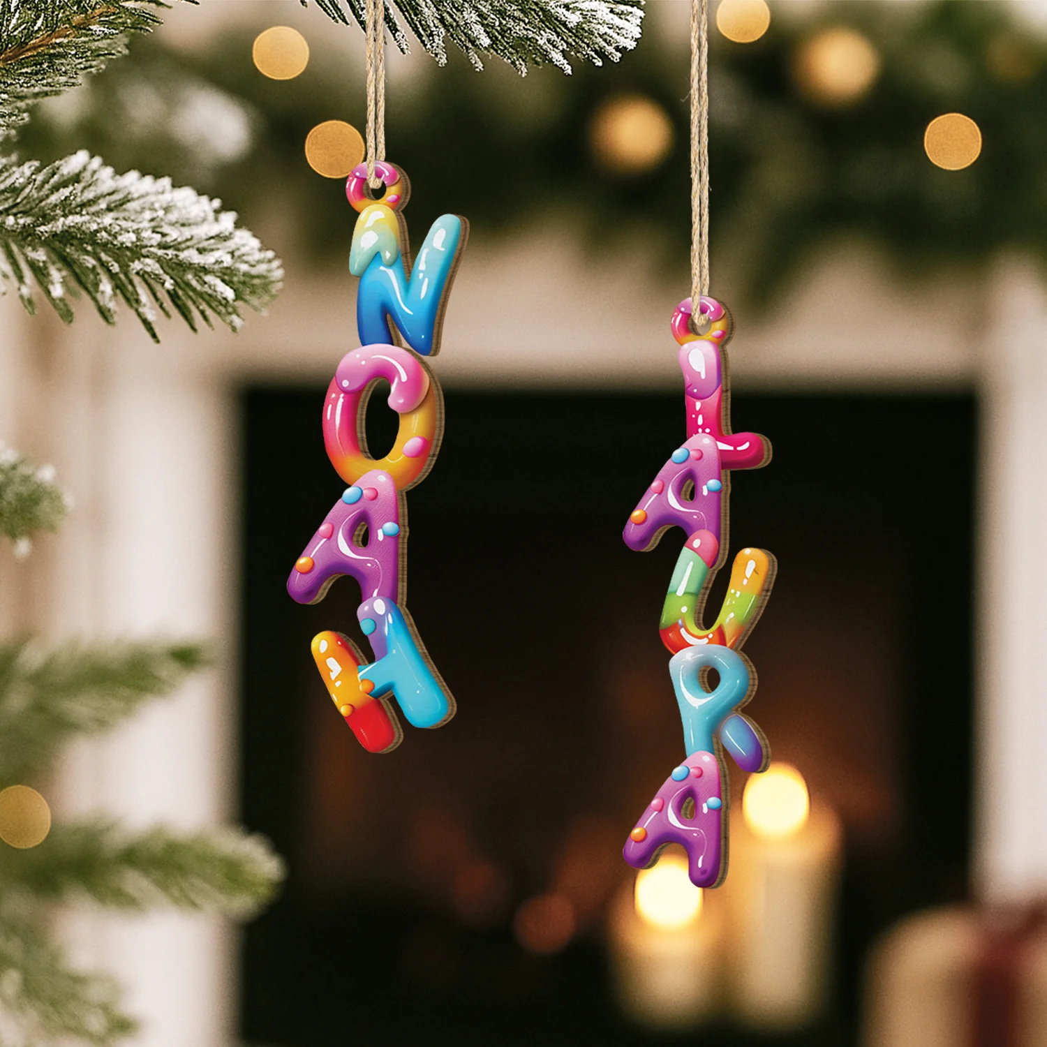 Décoration Noël Personnalisée Prénom – Lettre Bonbon | Ornement Noël 3D En Bois - Image 2