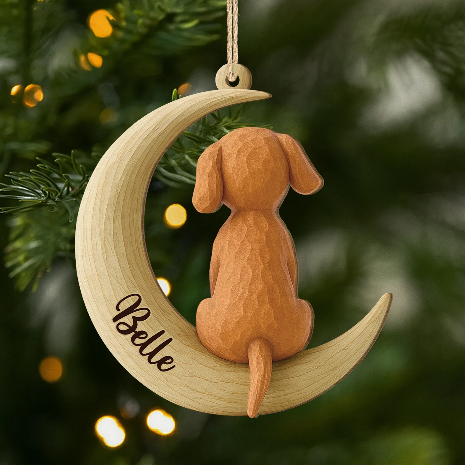 [Effet d'impression 3D] Ornement Noël En Bois À 1 Couche Personnalisé - Chien Sous Les Étoiles