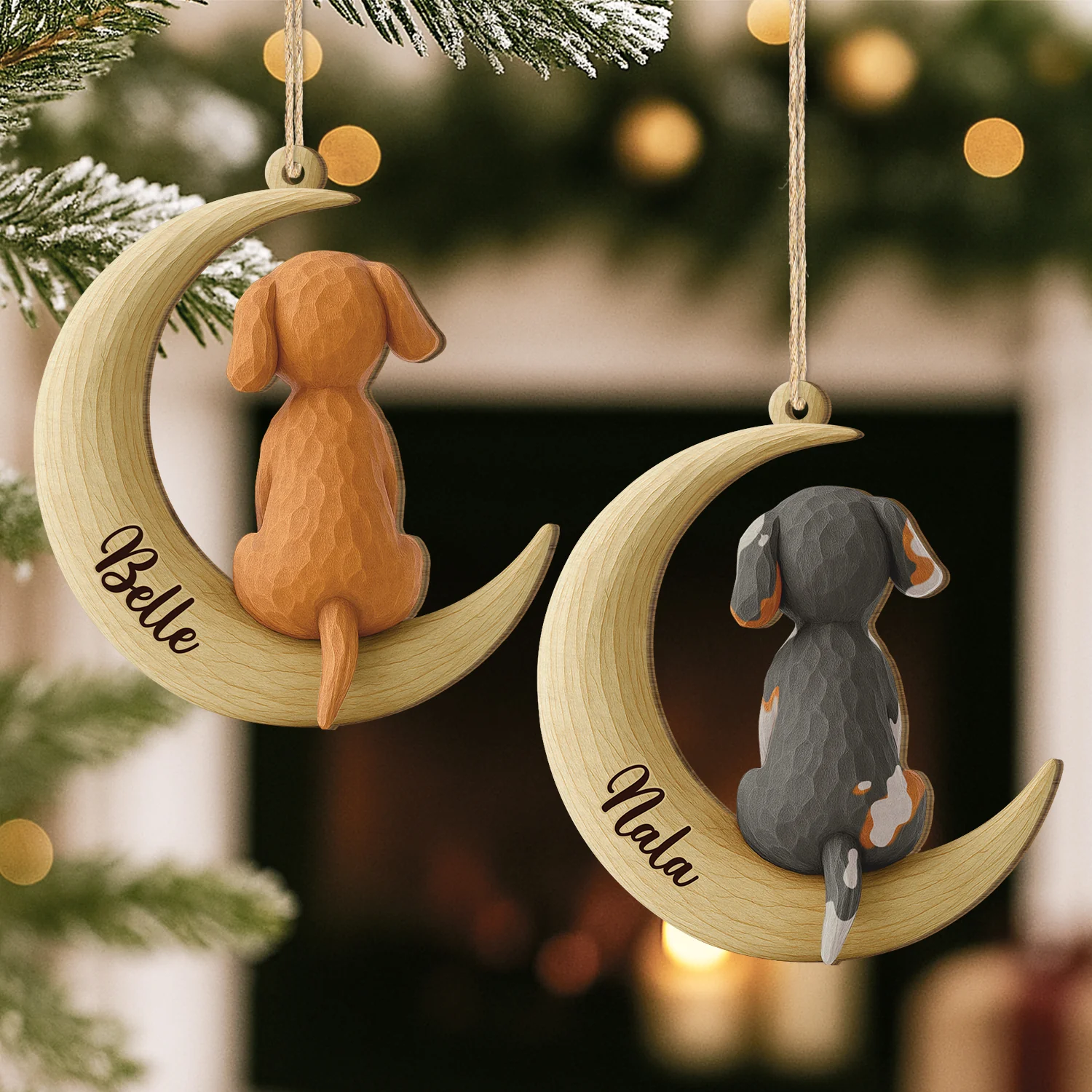 [Effet d'impression 3D] Ornement Noël En Bois À 1 Couche Personnalisé - Chien Sous Les Étoiles - Image 2