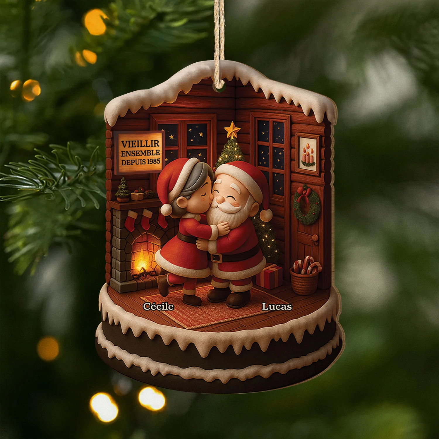 [Effet d'impression 3D] Ornement Noël Personnalisé En Bois À 1 Couche - Vieillir Ensemble Couple