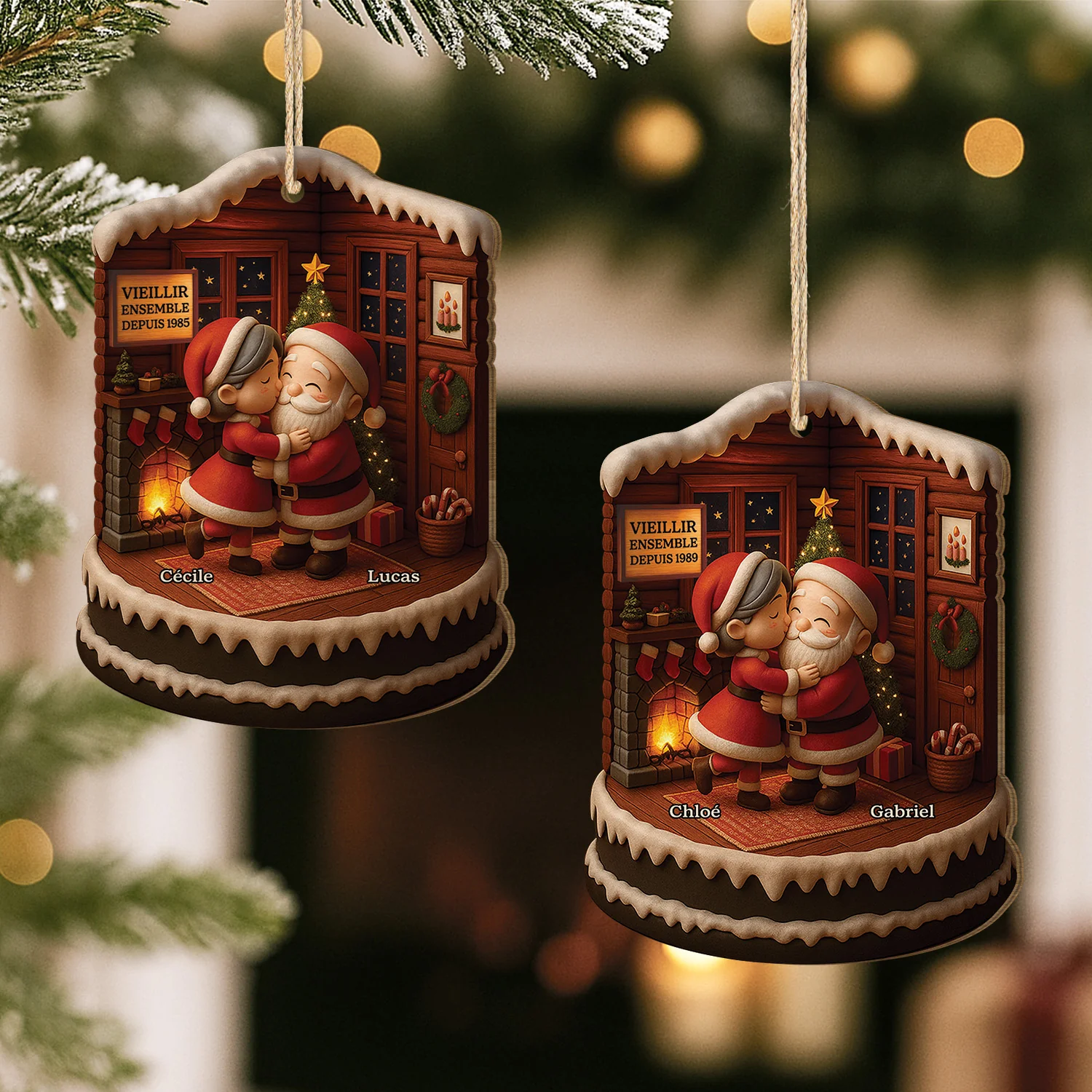 [Effet d'impression 3D] Ornement Noël Personnalisé En Bois À 1 Couche - Vieillir Ensemble Couple - Image 2