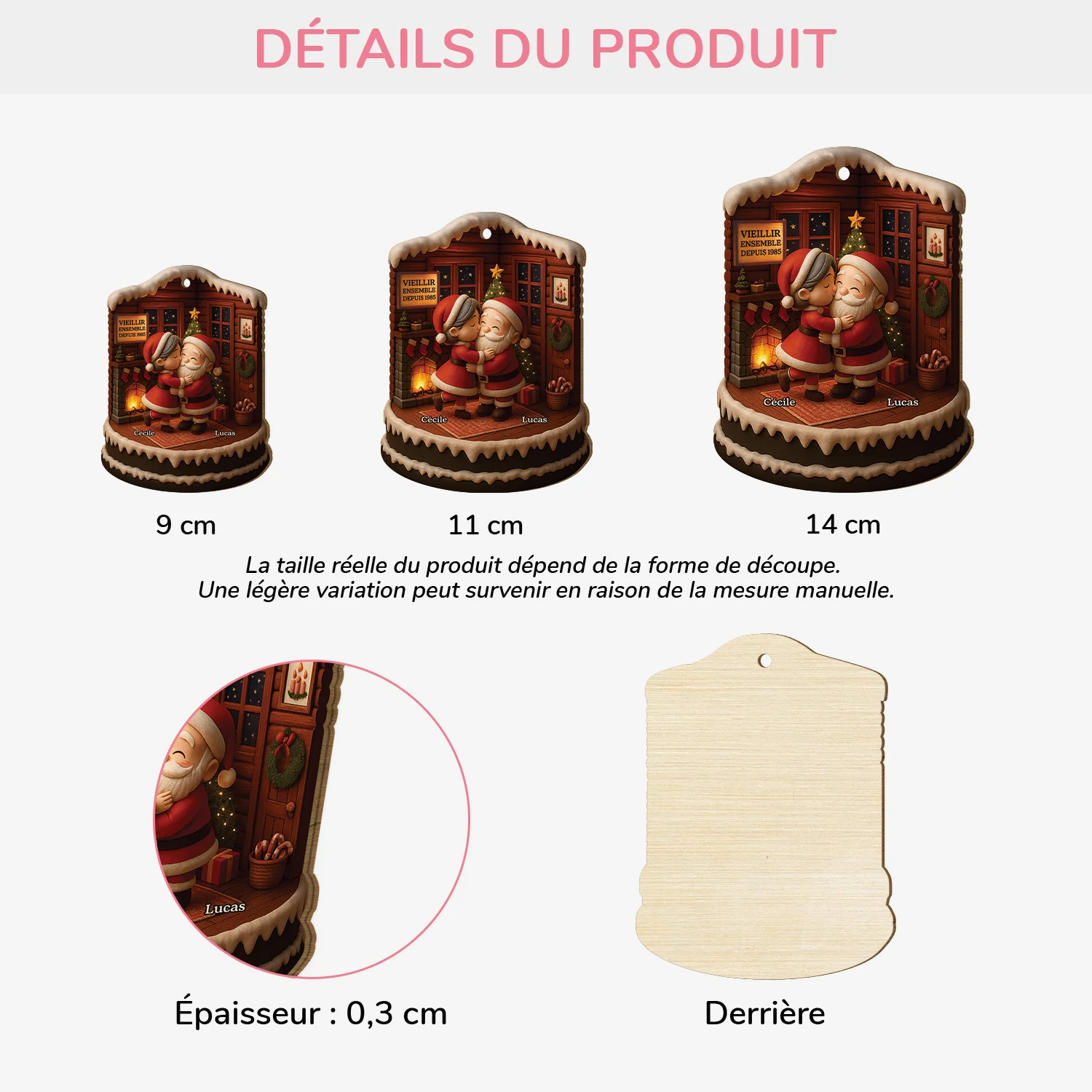 [Effet d'impression 3D] Ornement Noël Personnalisé En Bois À 1 Couche - Vieillir Ensemble Couple - Image 3