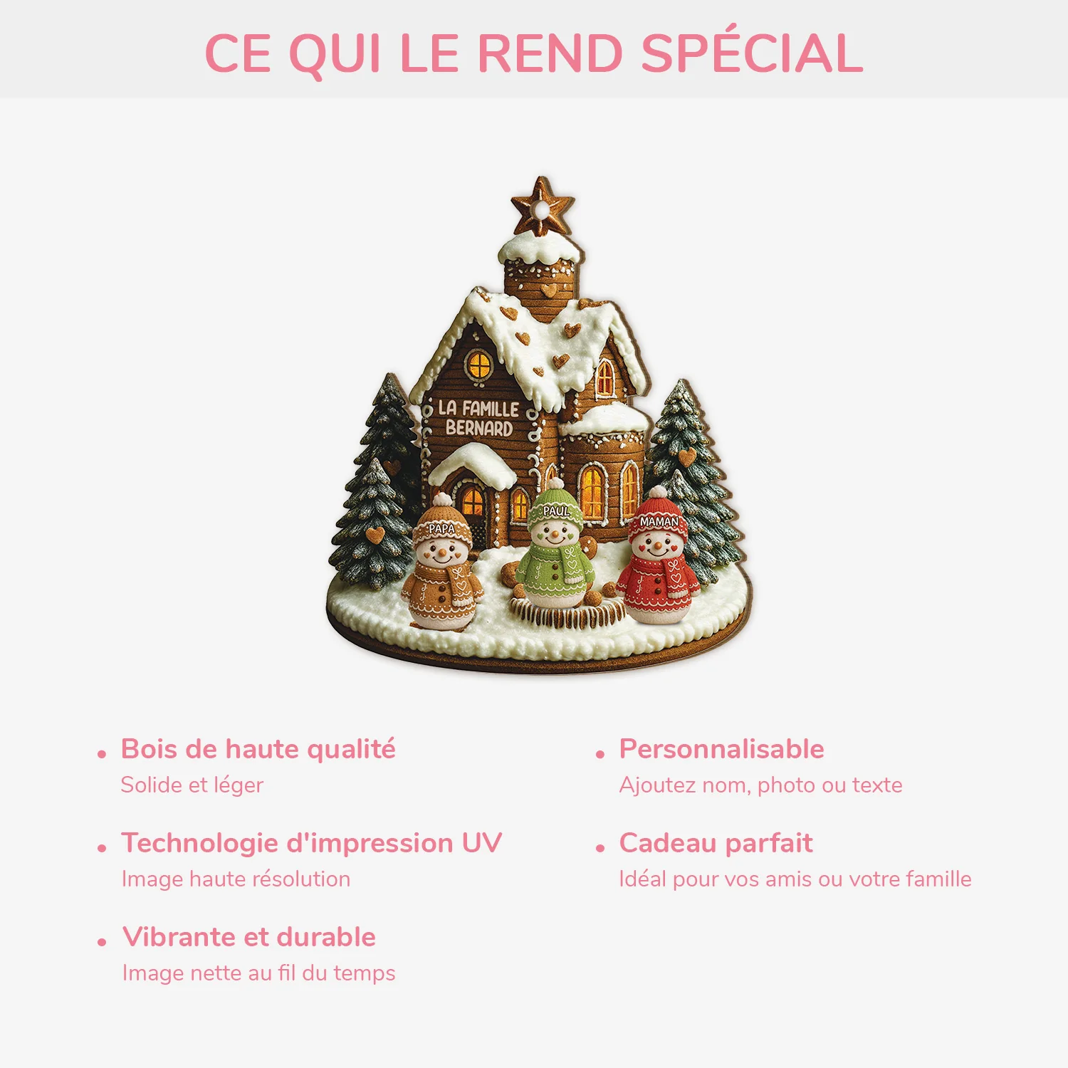 [Effet d'impression 3D] Ornement Noël En Bois À 1 Couche Personnalisé - Famille Du Bonhomme De Neige - Image 4