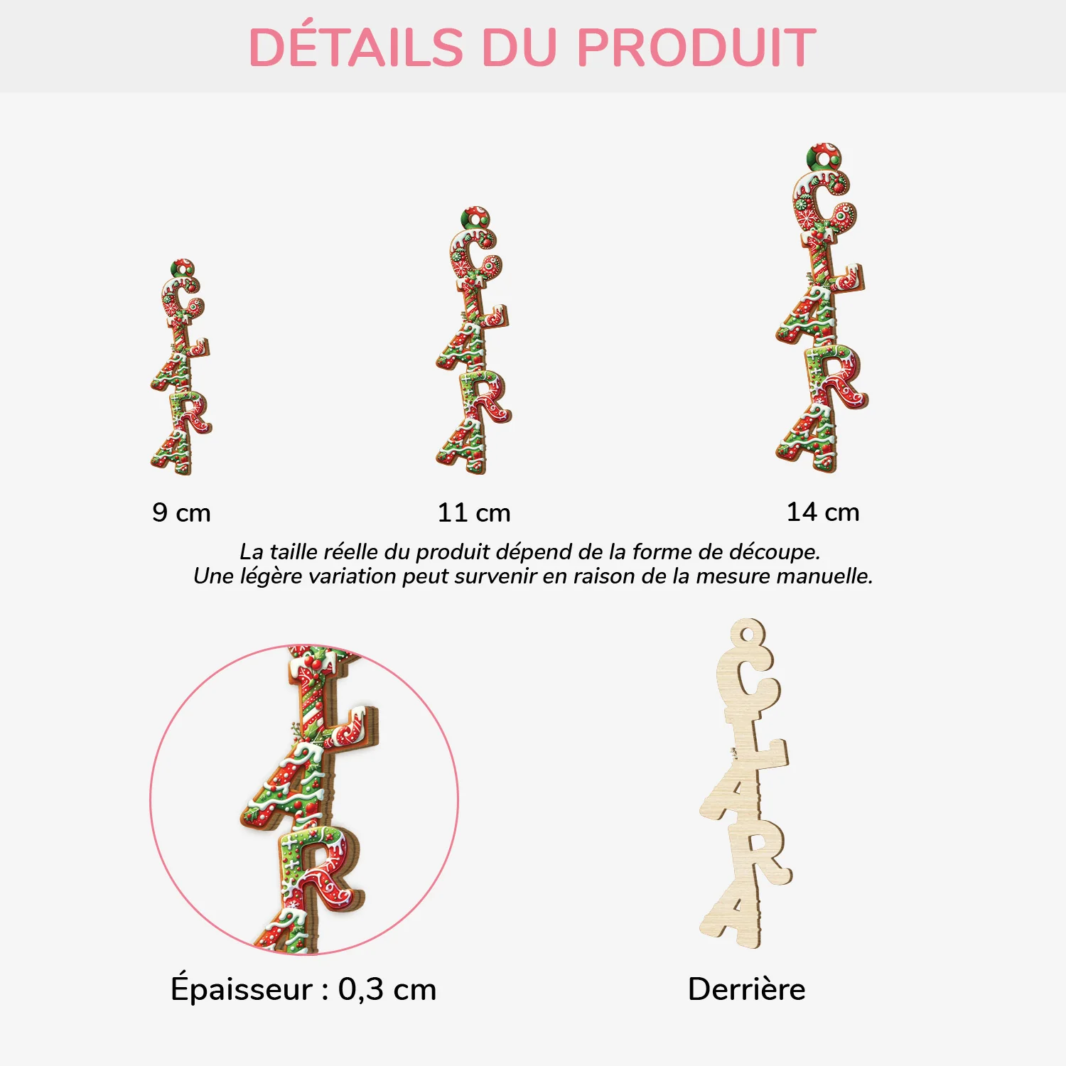 Décoration Noël Prénom Personnalisé – Effet 3D En Bois – Les Lettres De Mon Prénom - Image 3