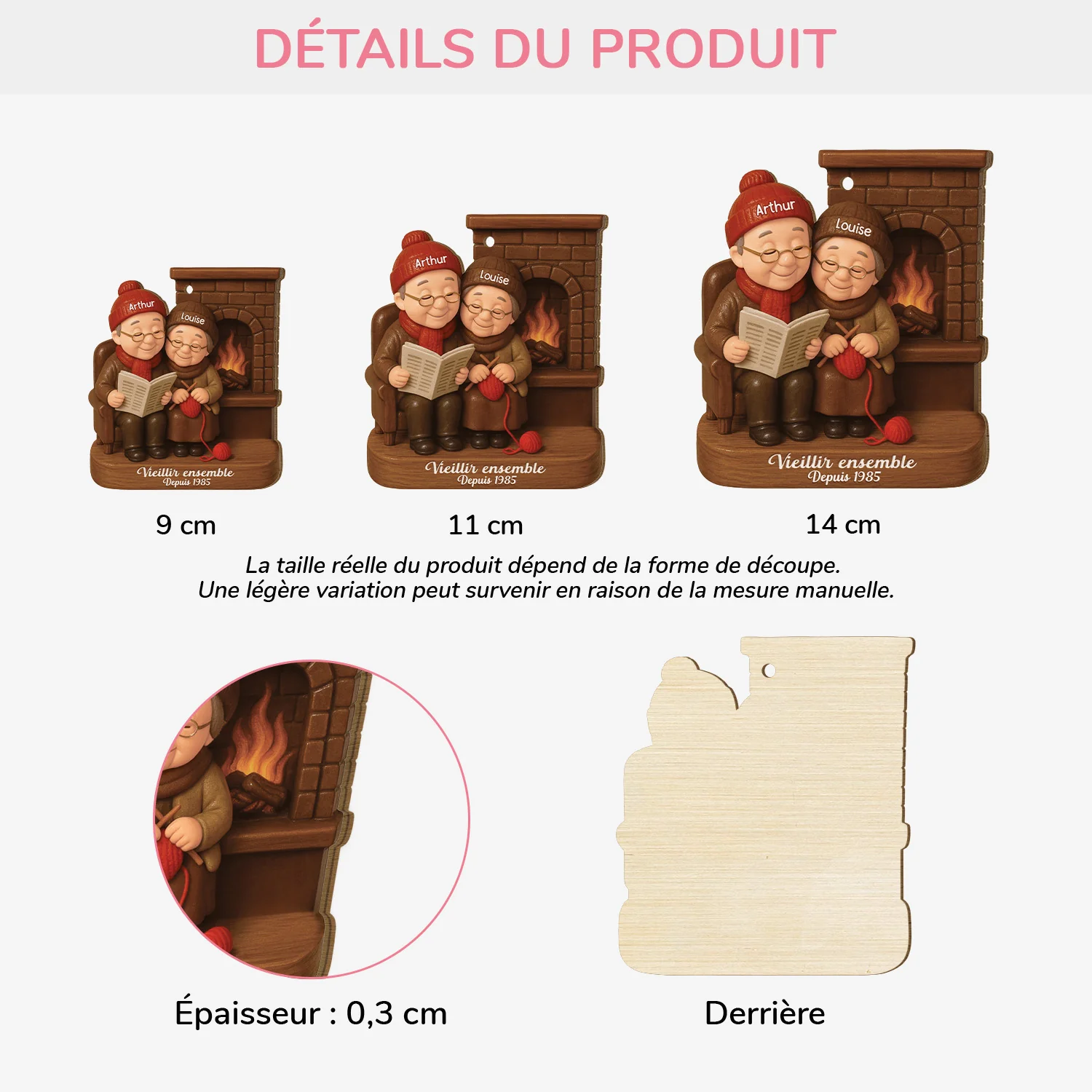 [Effet d'impression 3D] Ornement Noël En Bois À 1 Couche Personnalisé - Vieillir Ensemble Couple Affectueux - Image 3