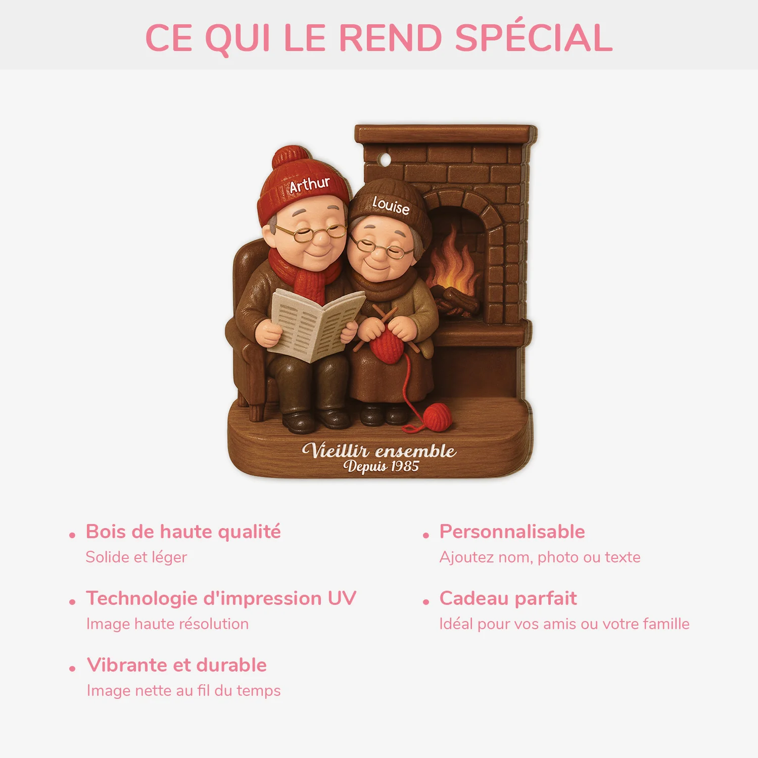 [Effet d'impression 3D] Ornement Noël En Bois À 1 Couche Personnalisé - Vieillir Ensemble Couple Affectueux - Image 4