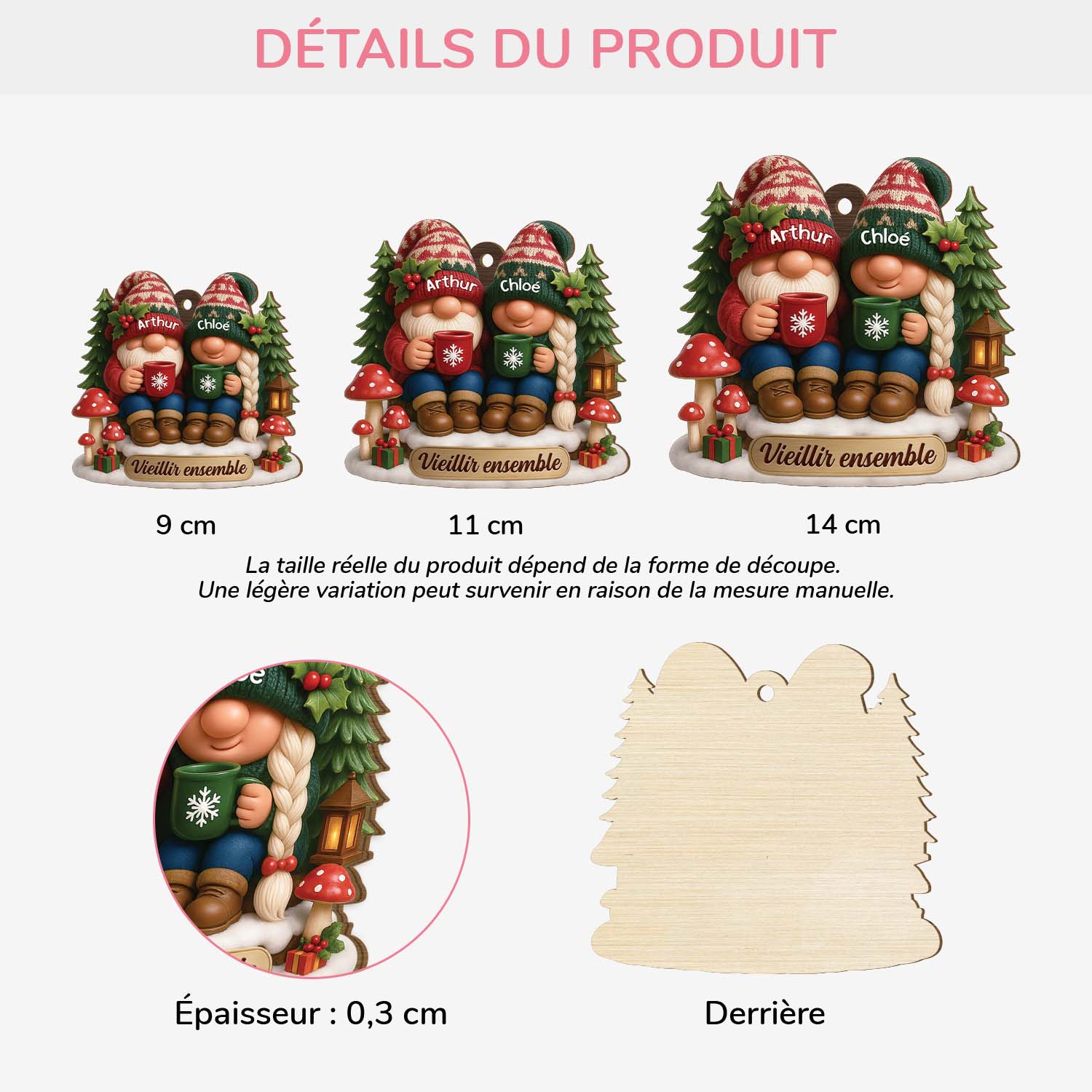 [Effet d'impression 3D] Ornement Noël En Bois À 1 Couche Personnalisé - Vieillir Ensemble Couple Gnome - Image 3