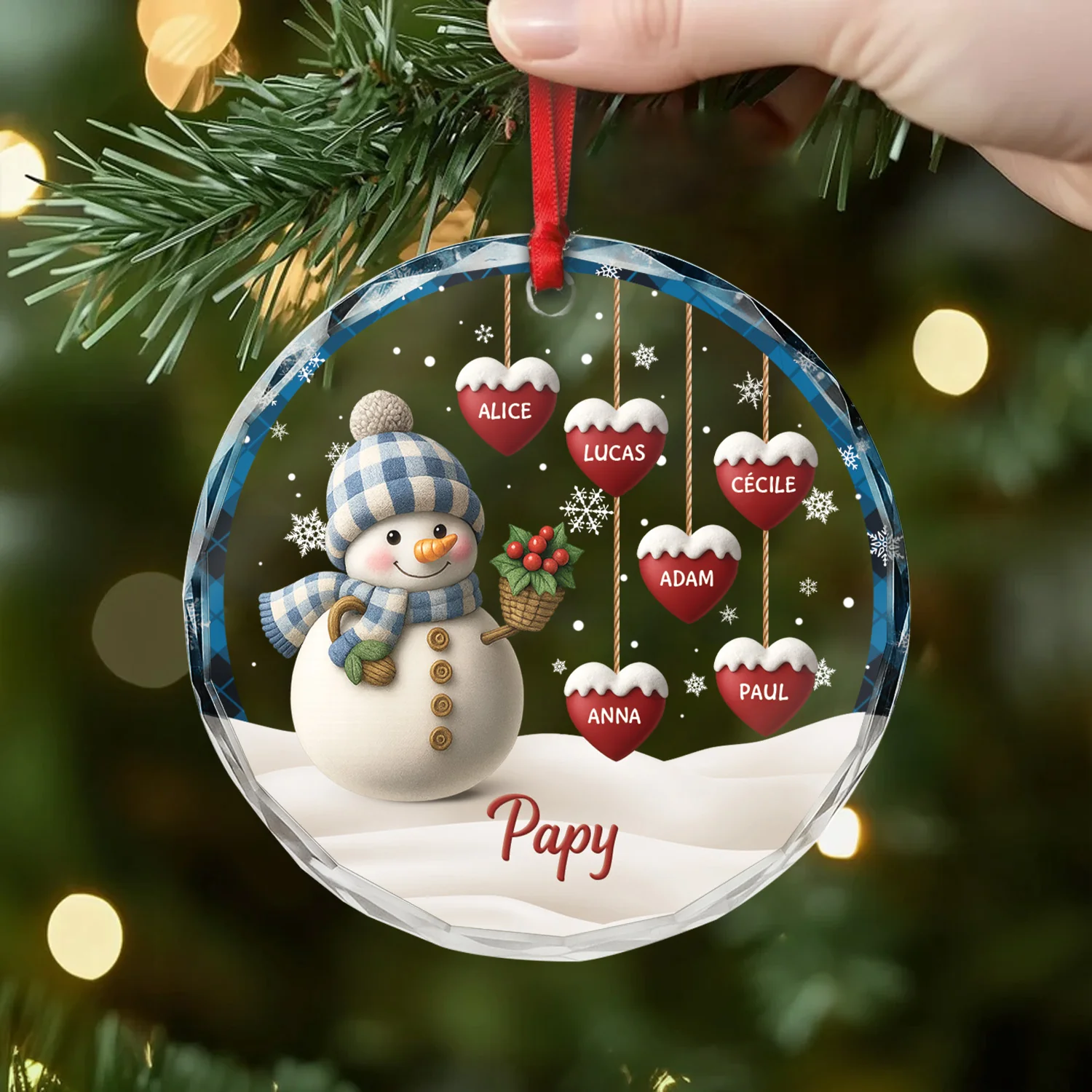 [Effet d'impression 3D] Ornement Noël En Verre Personnalisé - Papy Mamie Bonhomme De Neige - Image 2