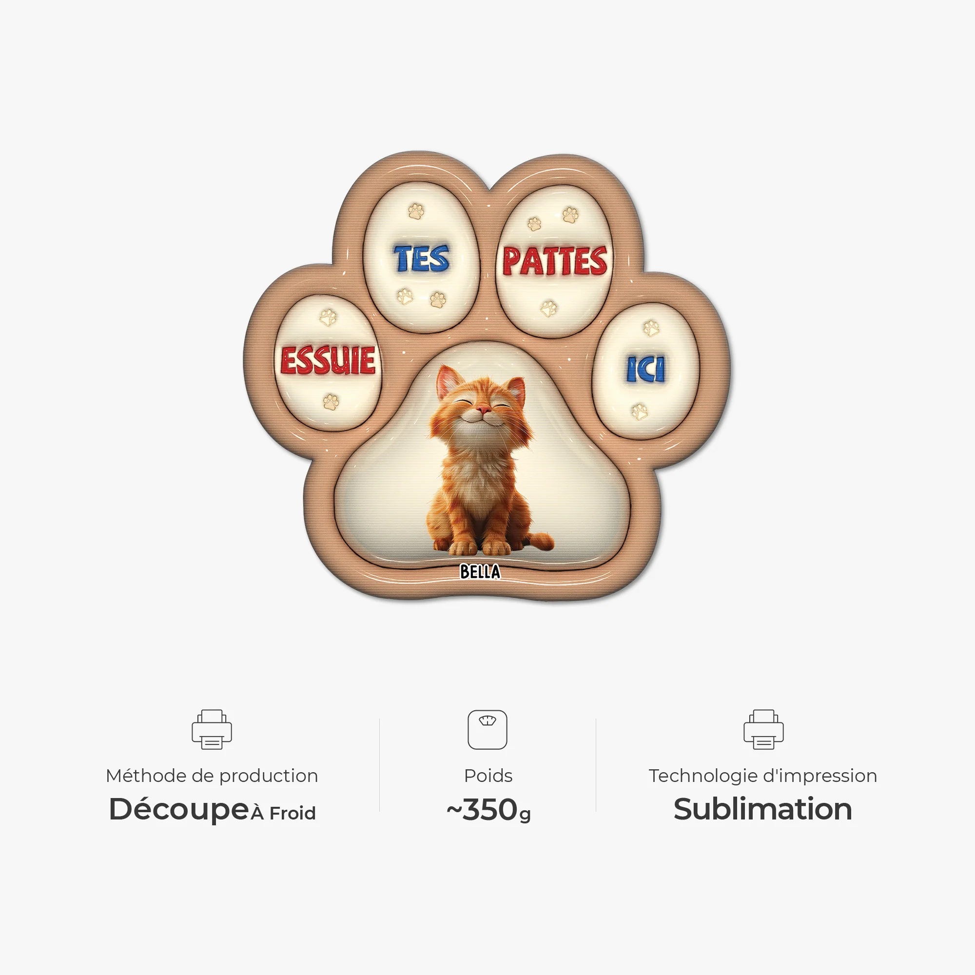 [Effet d'impression 3D] Paillasson Chat Personnalisé À Forme Découpée - Essuie Tes Pattes Ici - Image 4