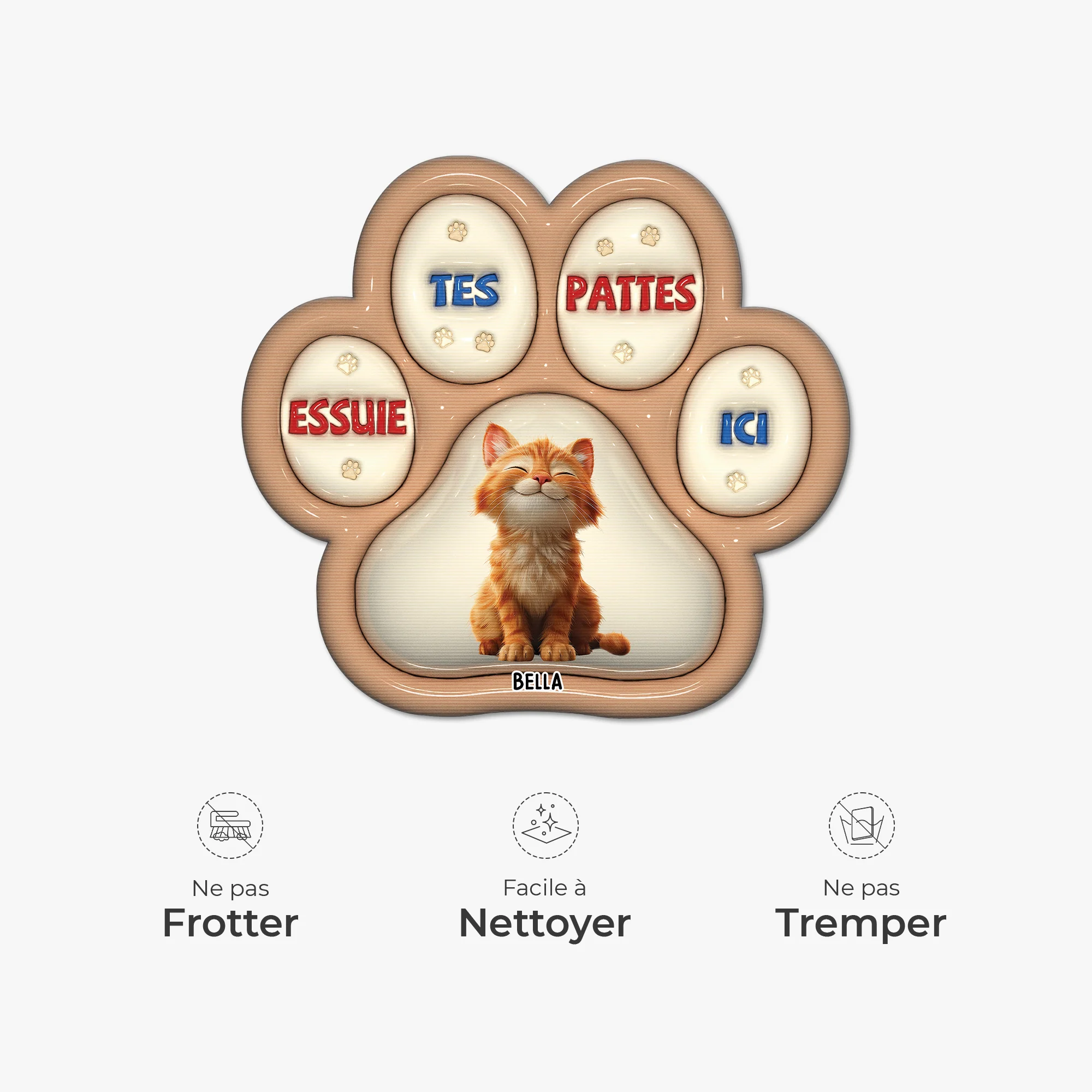 [Effet d'impression 3D] Paillasson Chat Personnalisé À Forme Découpée - Essuie Tes Pattes Ici - Image 5