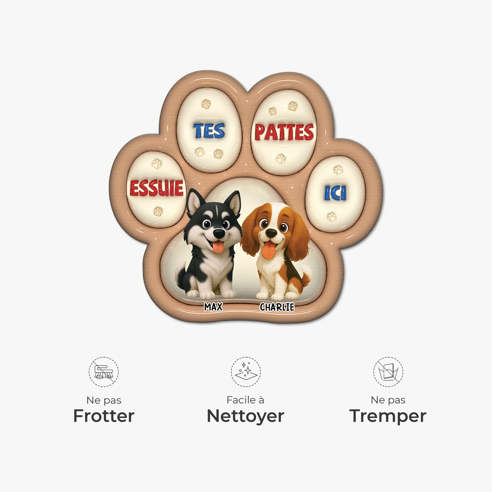 [Effet d'impression 3D] Paillasson Chien Personnalisé À Forme Découpée - Essuie Tes Pattes Ici - Image 5