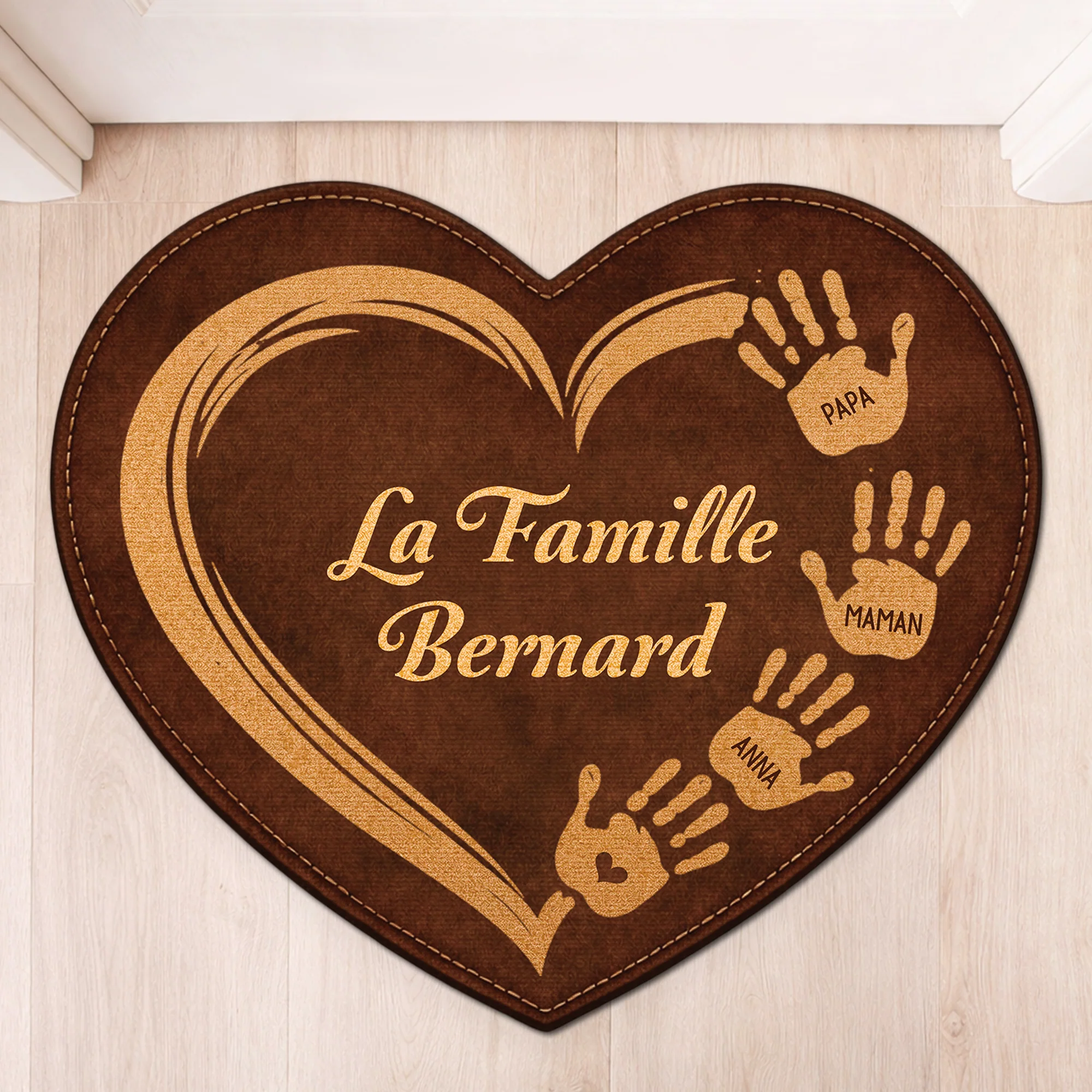 [Effet d'impression 3D] Paillasson Coeur Personnalisé Forme Découpée - Notre Famille