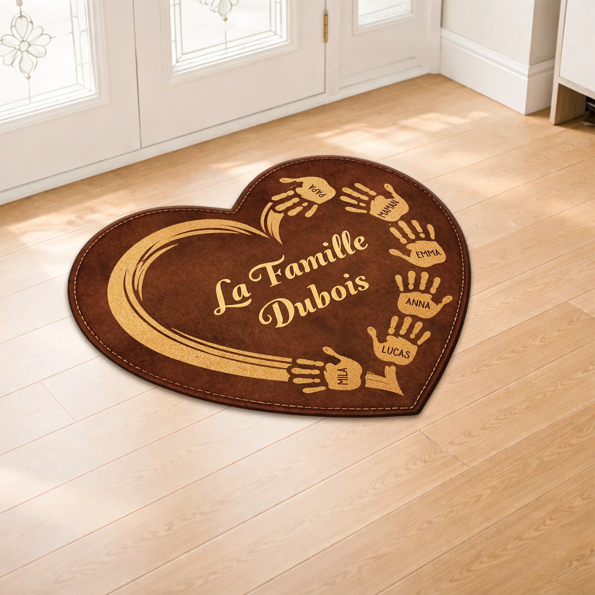 [Effet d'impression 3D] Paillasson Coeur Personnalisé Forme Découpée - Notre Famille - Image 2