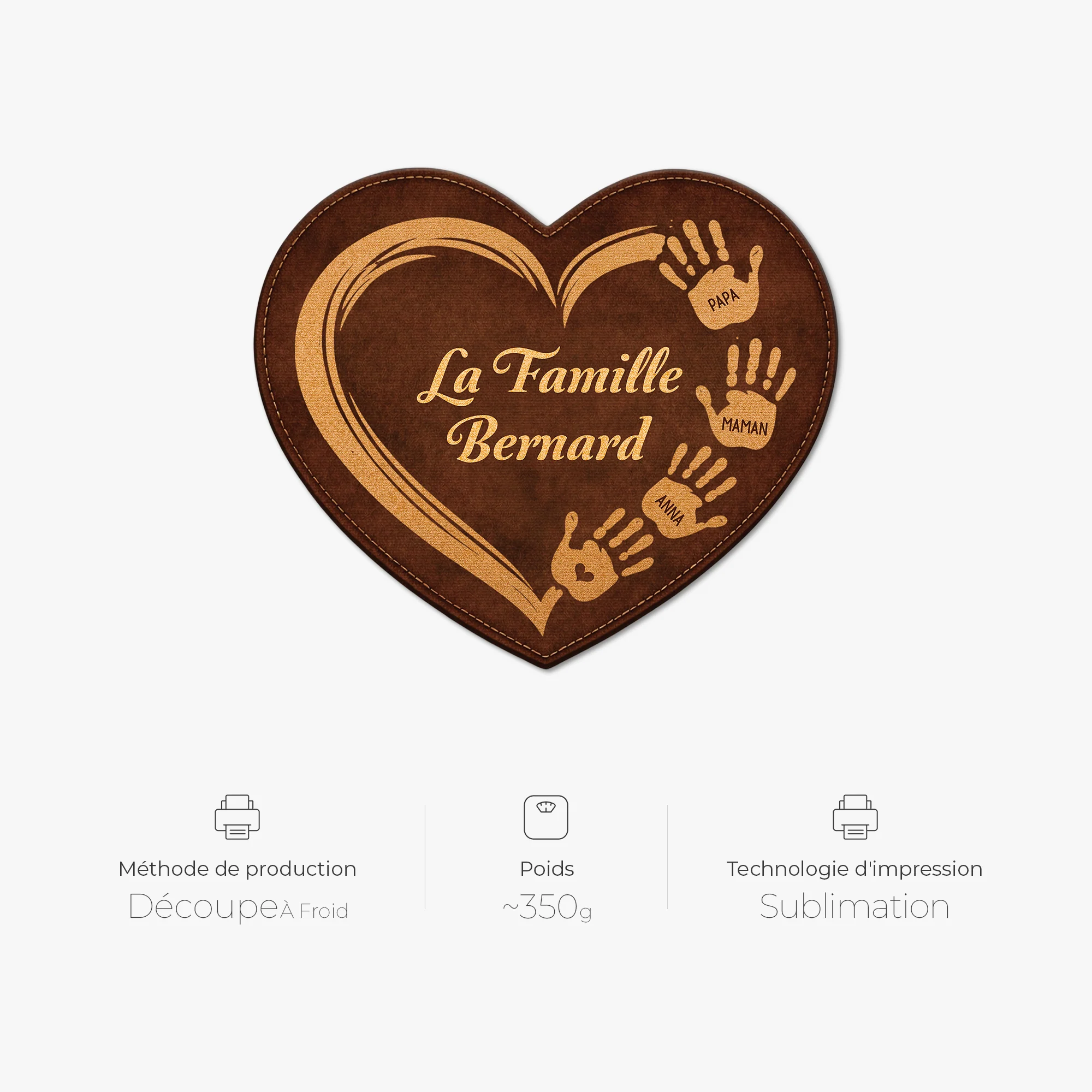 [Effet d'impression 3D] Paillasson Coeur Personnalisé Forme Découpée - Notre Famille - Image 4