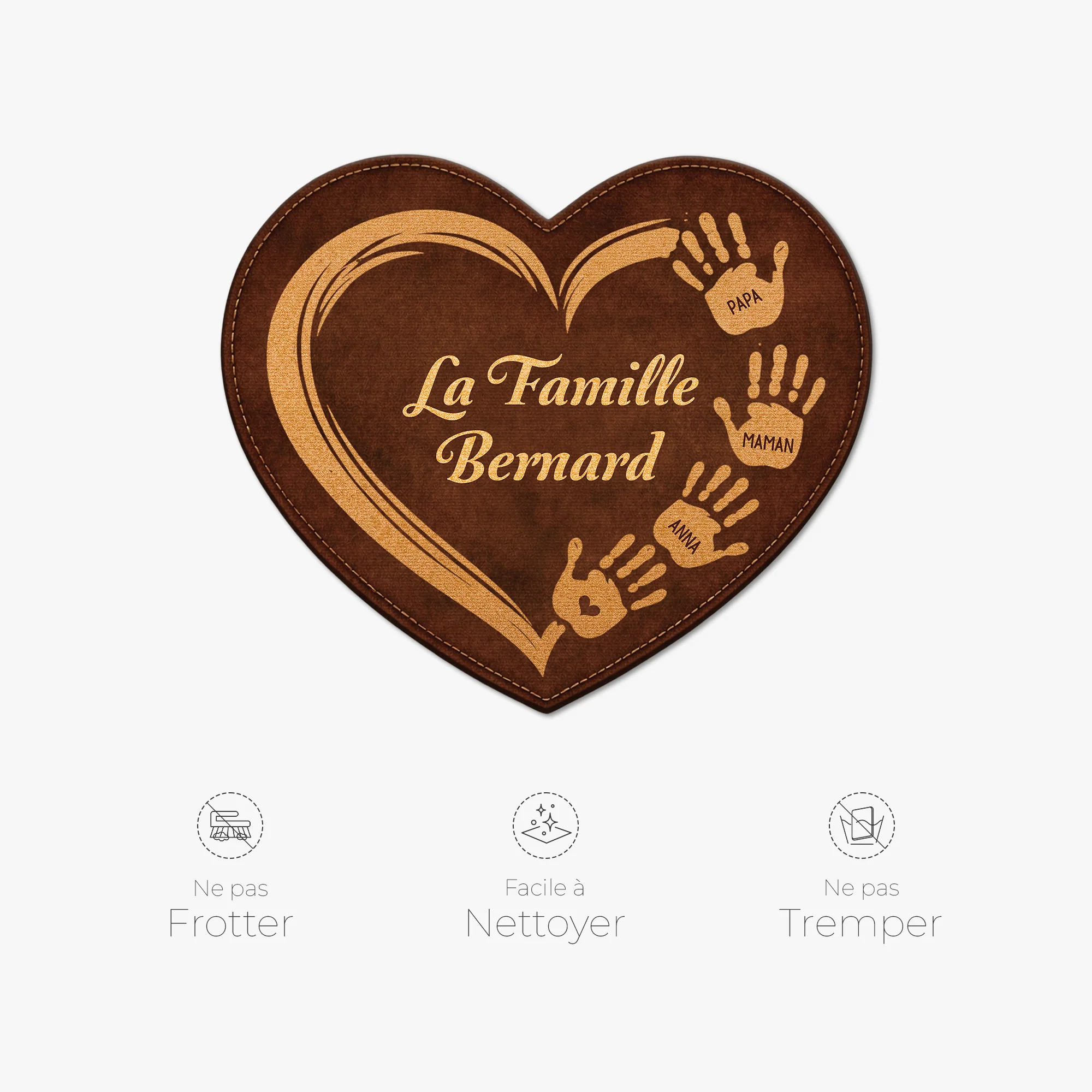 [Effet d'impression 3D] Paillasson Coeur Personnalisé Forme Découpée - Notre Famille - Image 5