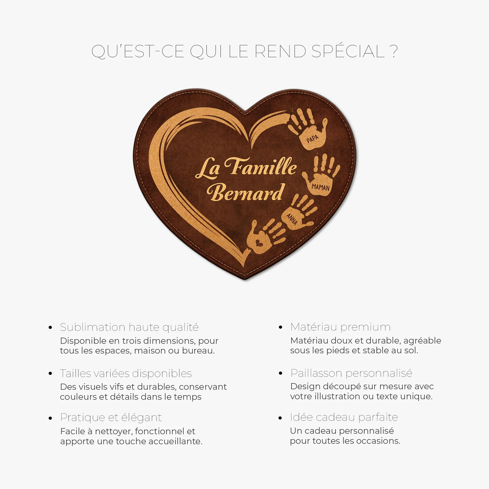 [Effet d'impression 3D] Paillasson Coeur Personnalisé Forme Découpée - Notre Famille - Image 6