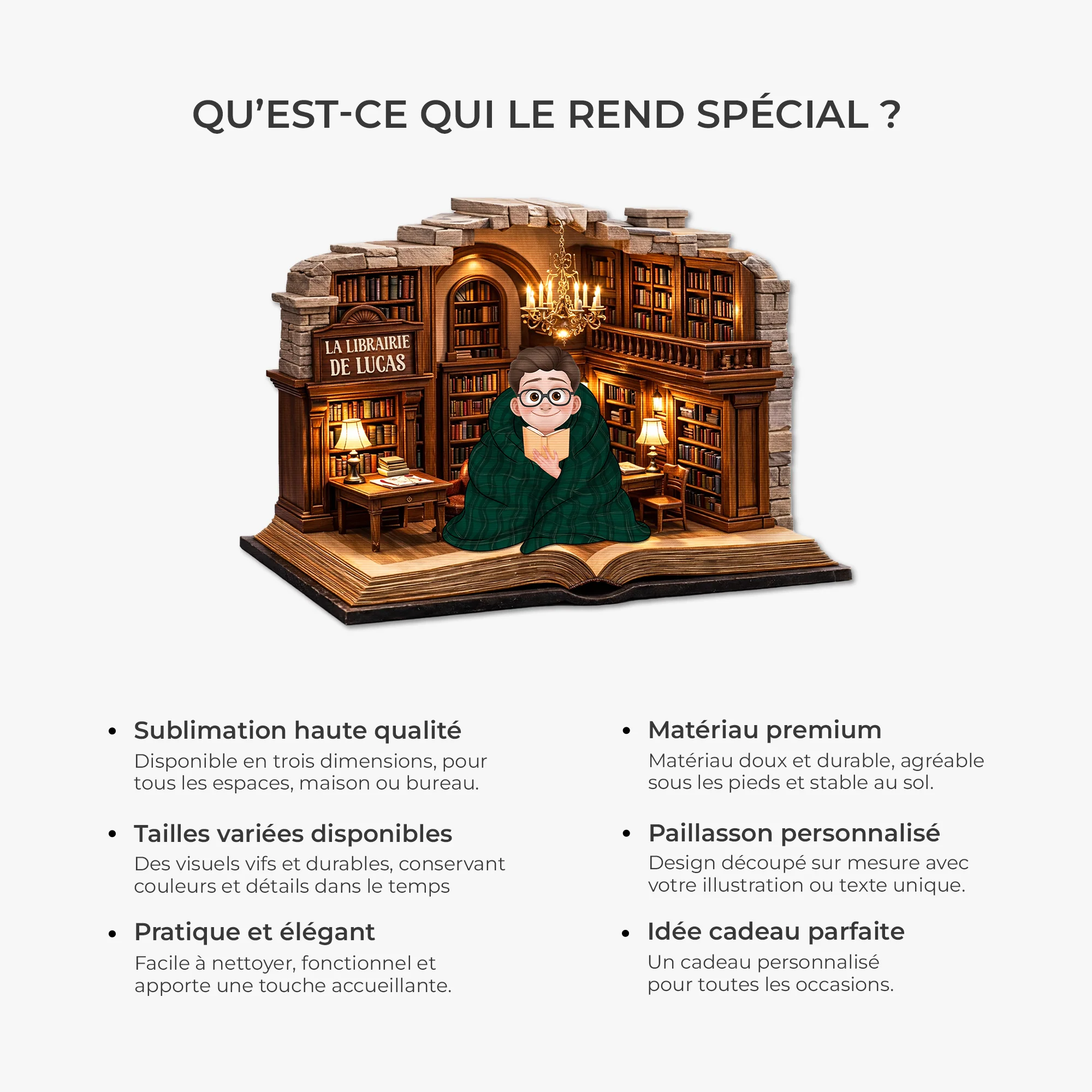 [Effet d'impression 3D] Paillasson Personnalisé Forme Originale Femme/Homme - Librairie Cadeau Fan De Livre - Image 6