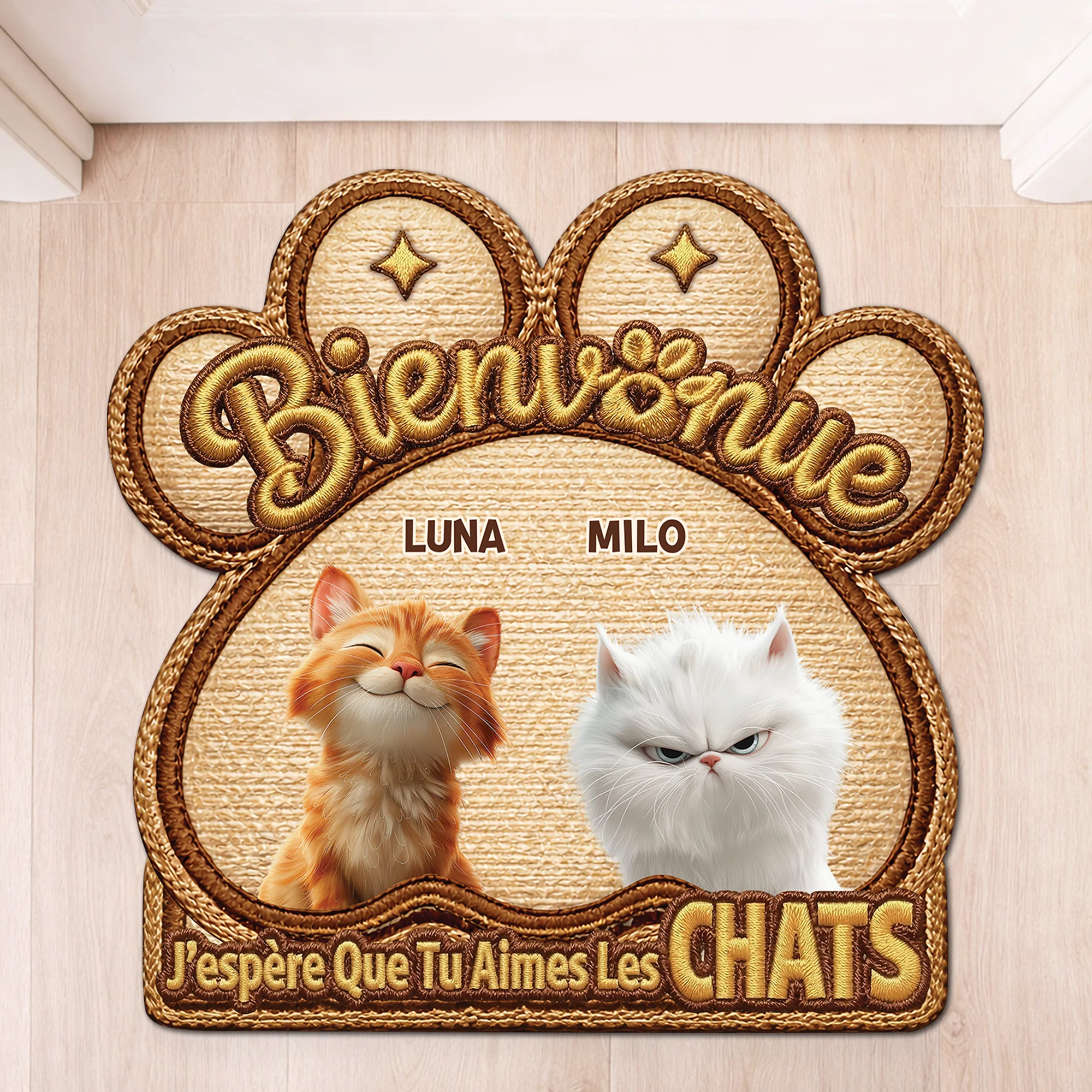 [Effet d'impression 3D] Paillasson Personnalisé Chat À Forme Originale - Aimer Les Chats