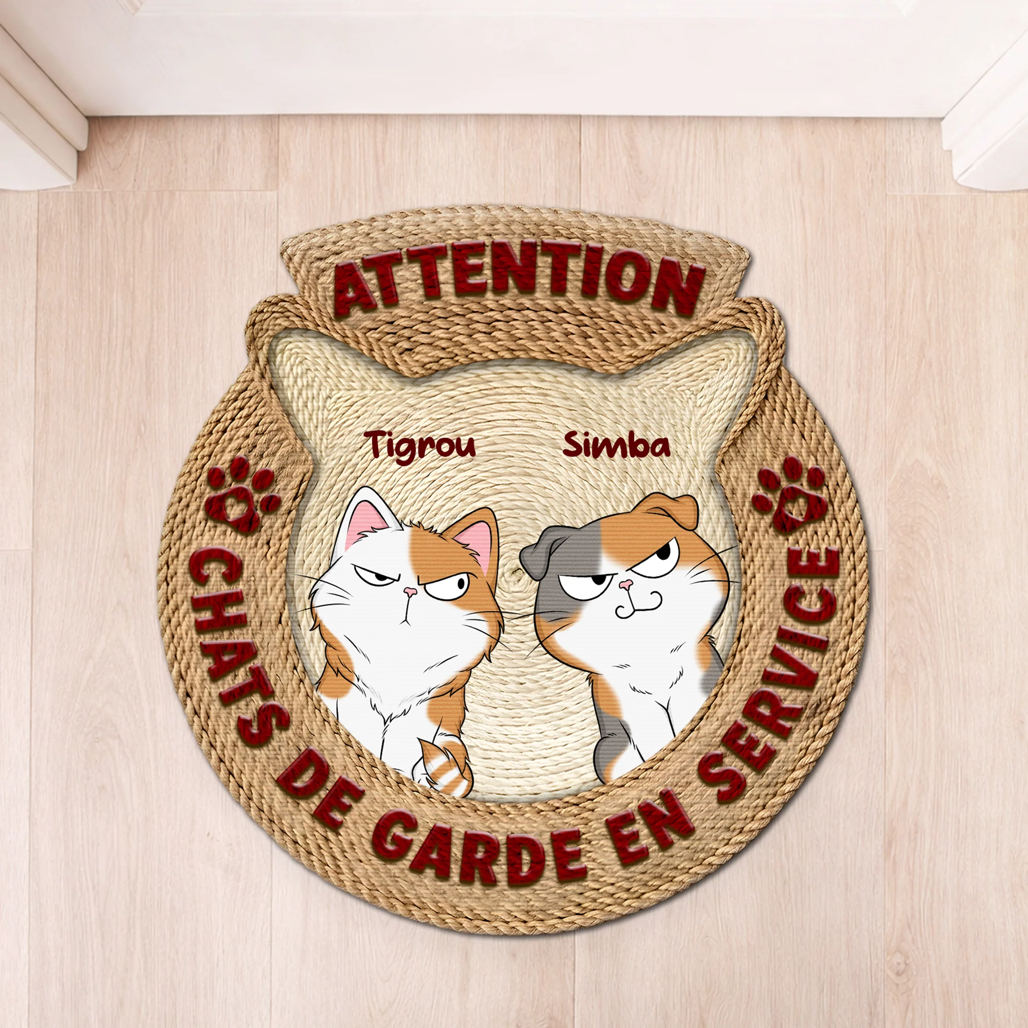 [Effet d'impression 3D] Paillasson Personnalisé Chat À Forme Originale - Attention Aux Chats
