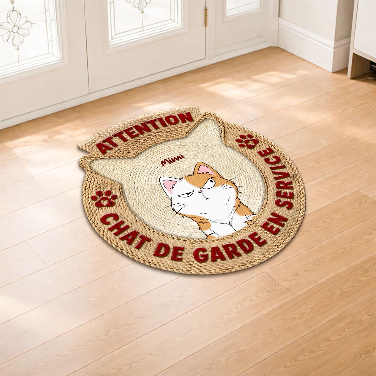 [Effet d'impression 3D] Paillasson Personnalisé Chat À Forme Originale - Attention Aux Chats - Image 2
