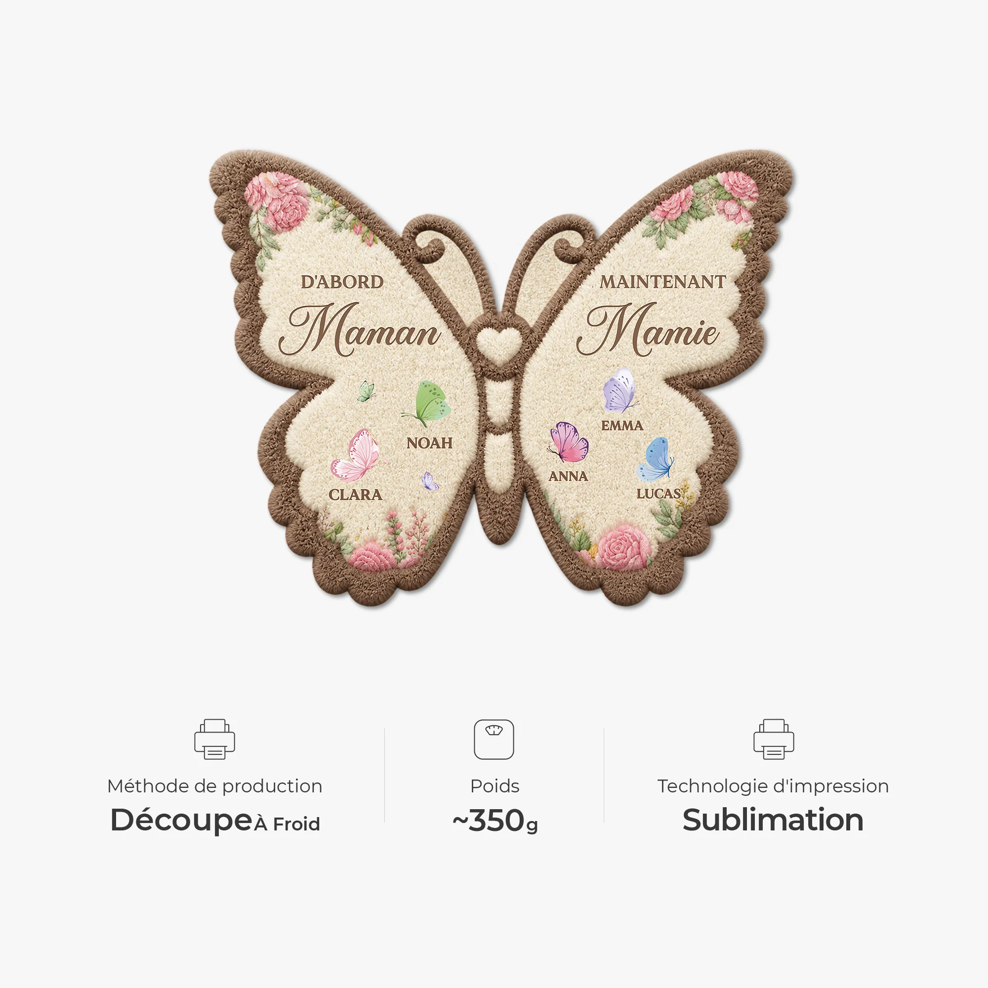 [Effet d'Impression 3D] Paillasson Personnalisé Original Forme Papillon - D'abord Maman Ensuite Mamie - Image 4