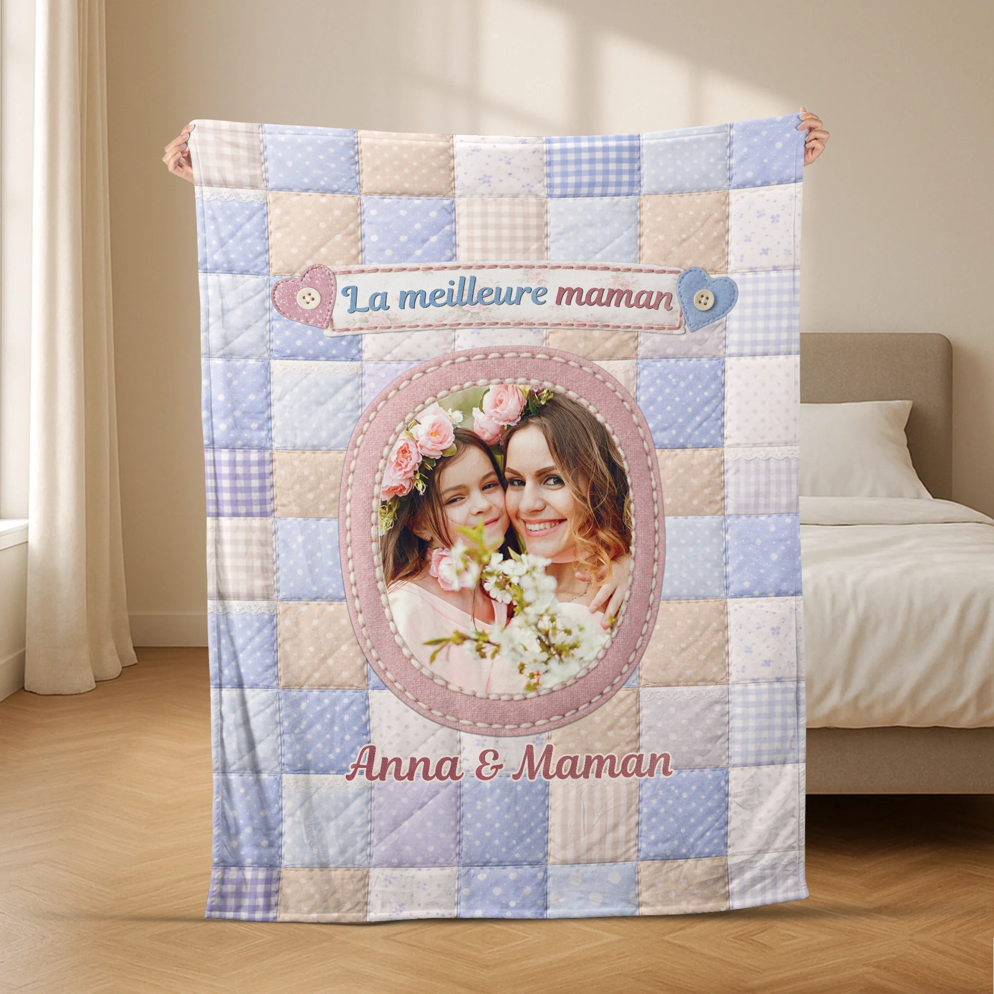 [Effet d'impression 3D] Plaid Personnalisé Photos | La Meilleure Maman Mamie Unique - Image 2