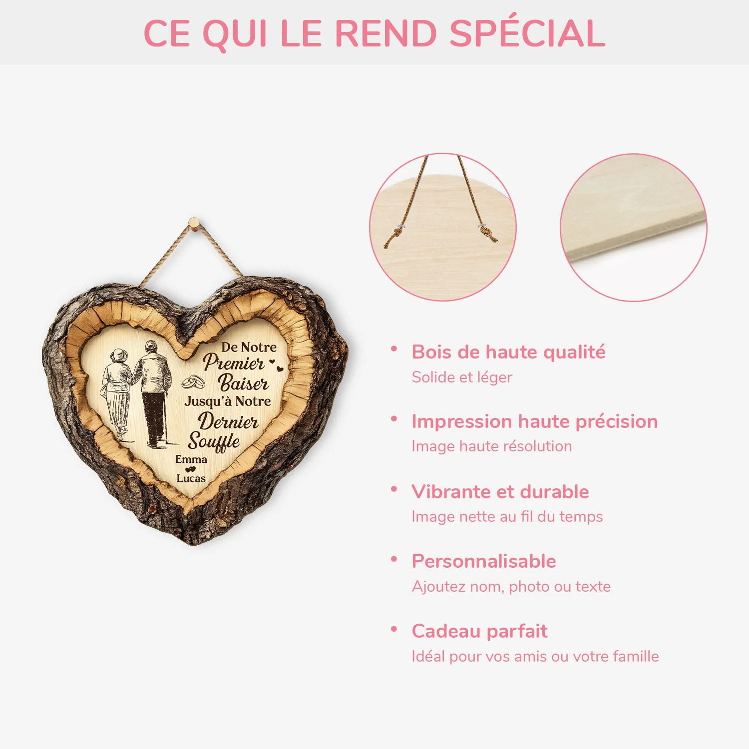 [Effet d'impression 3D] Plaque De Porte Personnalisée En Bois | Photo Notre Premier Baiser - Image 4