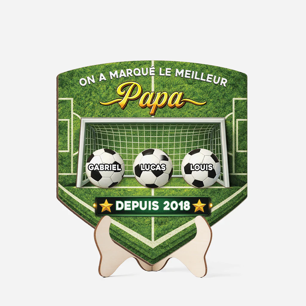 [Effet d'impression 3D] Plaque Bois Personnalisée Pour Cadeau Foot - Le Meilleur Papa Papi