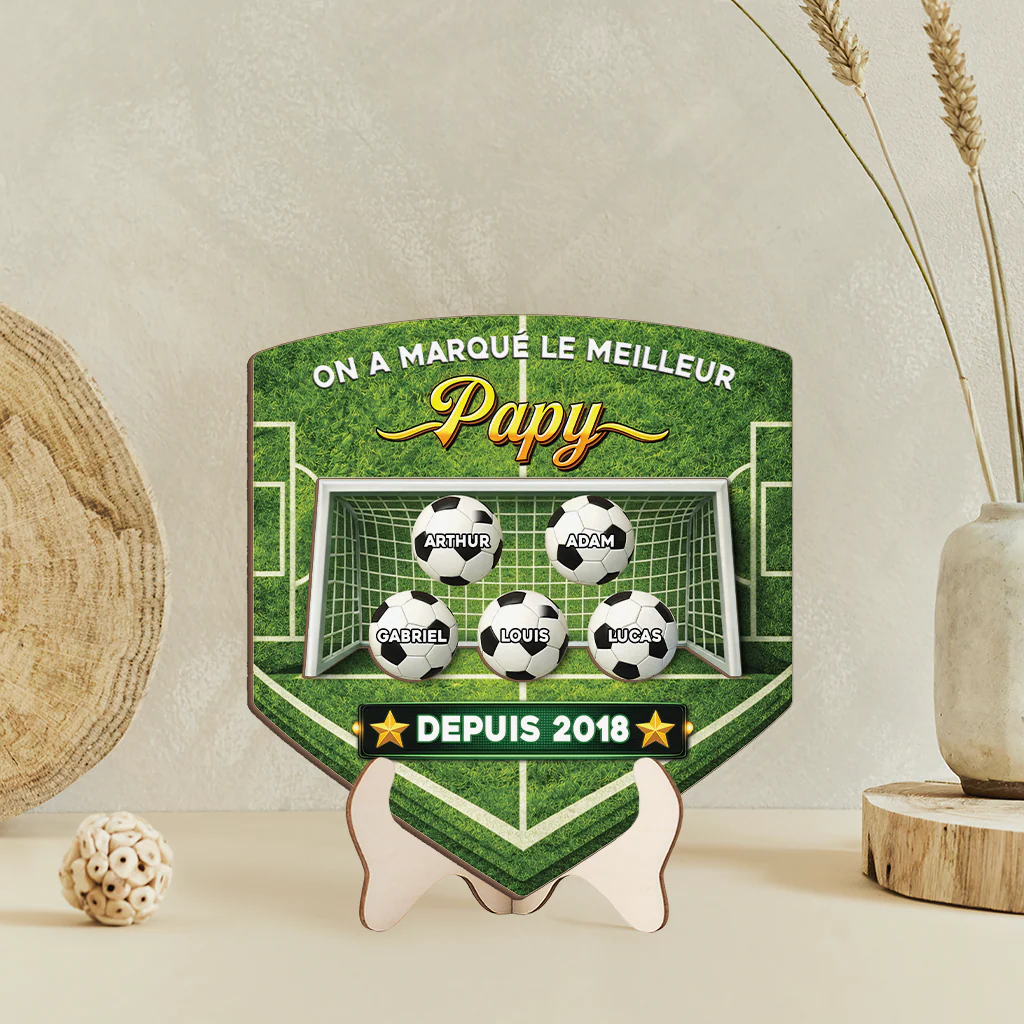 [Effet d'impression 3D] Plaque Bois Personnalisée Pour Cadeau Foot - Le Meilleur Papa Papi - Image 2