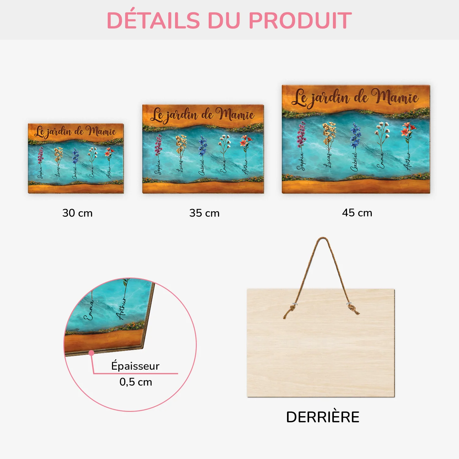 [Effet d'impression 3D] Plaque En Bois Personnalisée À Suspendre - Le Jardin De Mamie Maman - Image 3