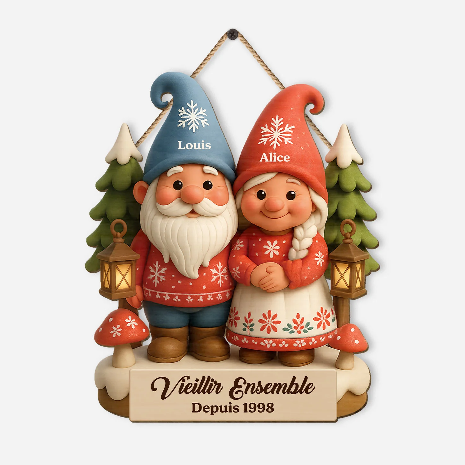 [Effet d'impression 3D] Plaque En Bois Personnalisée Couple - Vieillir Ensemble